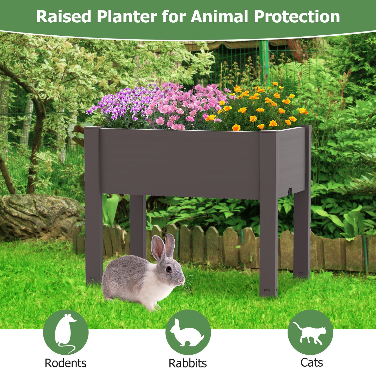 53L Raised Bed Grow Box Self-Watering Planter Box Stand with Water Level Monitor-Coffee
