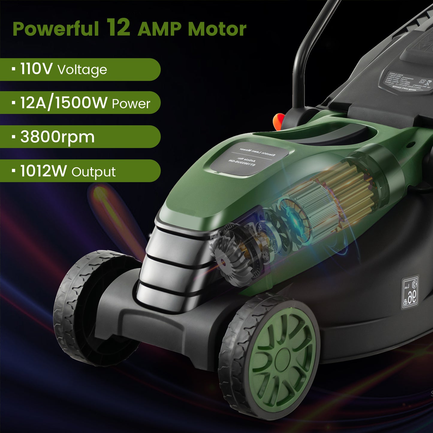 12-AMP 13.5 Inch Adjustable Electric Corded Lawn Mower with Collection Box-Green