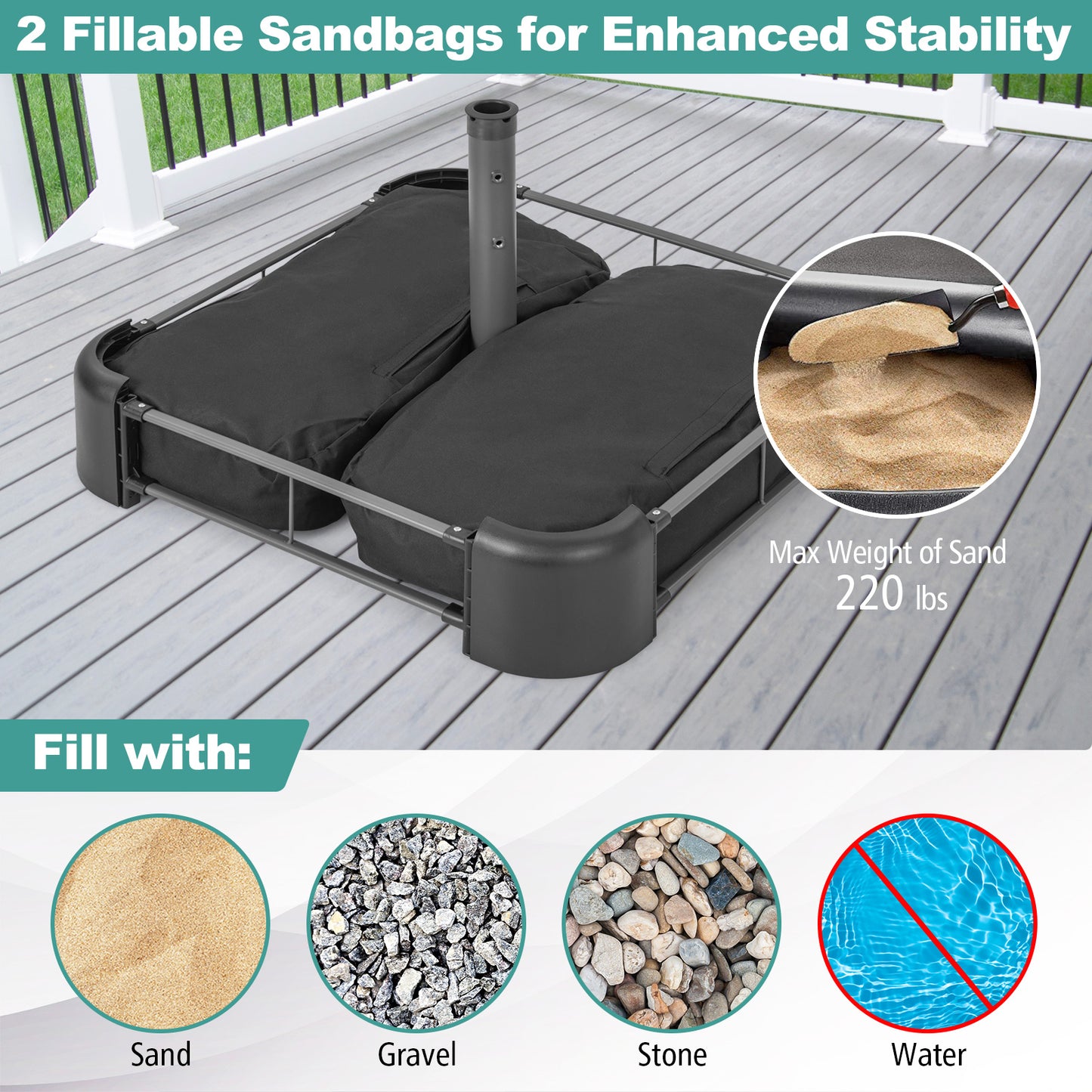 Fillable Umbrella Base with 2 Sandbags and Dust-proof Cover