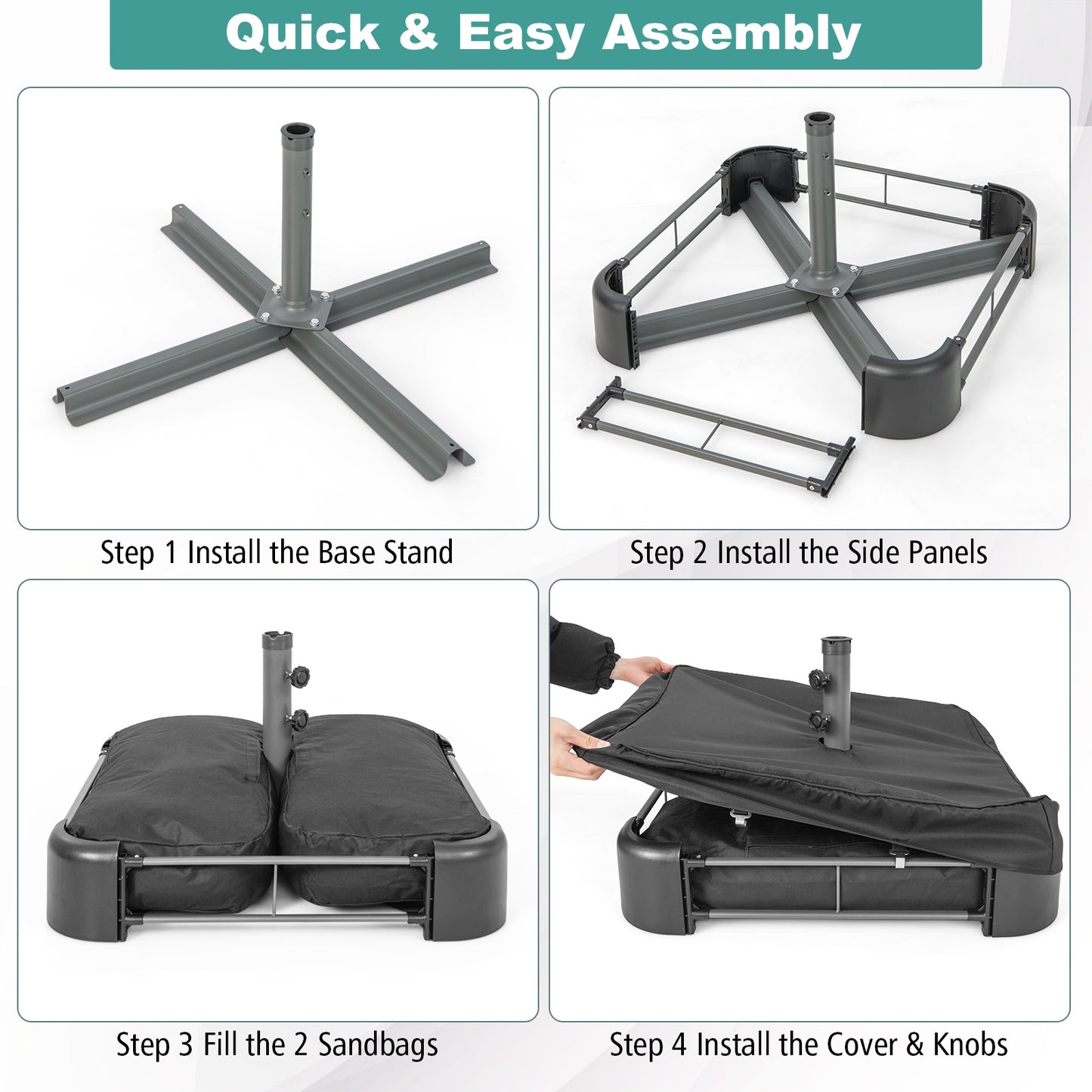 Fillable Umbrella Base with 2 Sandbags and Dust-proof Cover