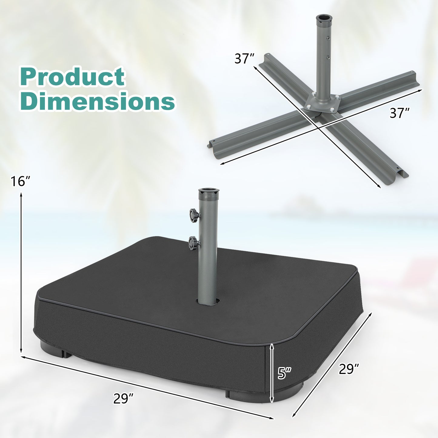 Fillable Umbrella Base with 2 Sandbags and Dust-proof Cover