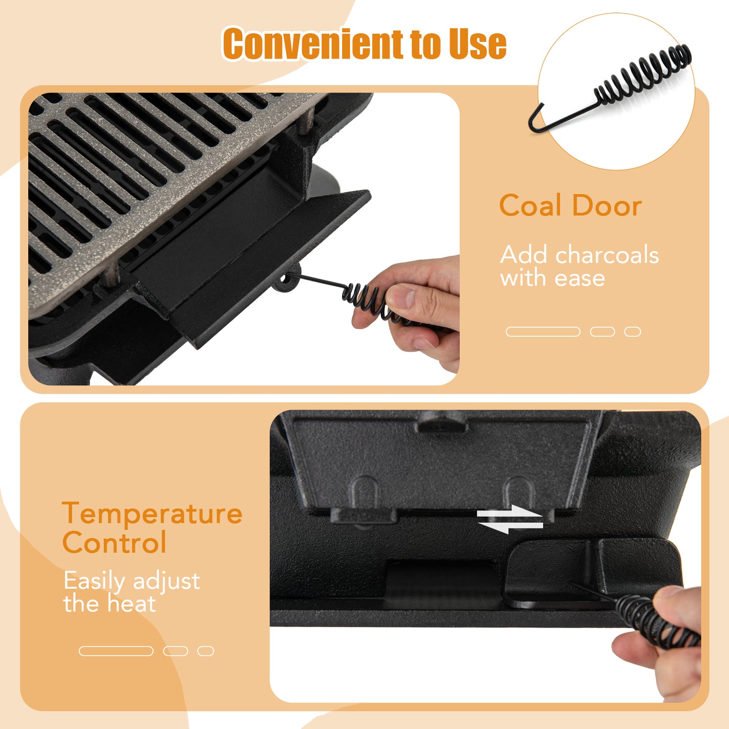 100% Cast Iron Hibachi Grill with Grill Grate Lifter
