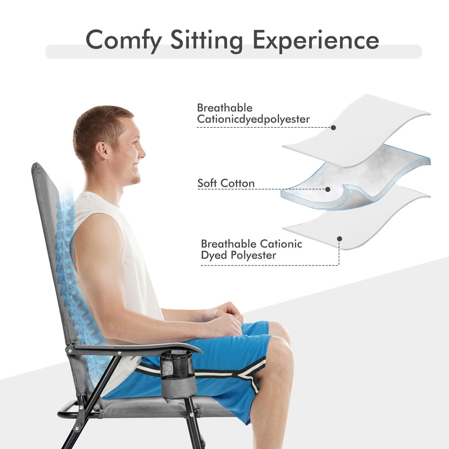 2 Pieces Patio Padded Folding Portable Chair Camping Dining Outdoor-Gray