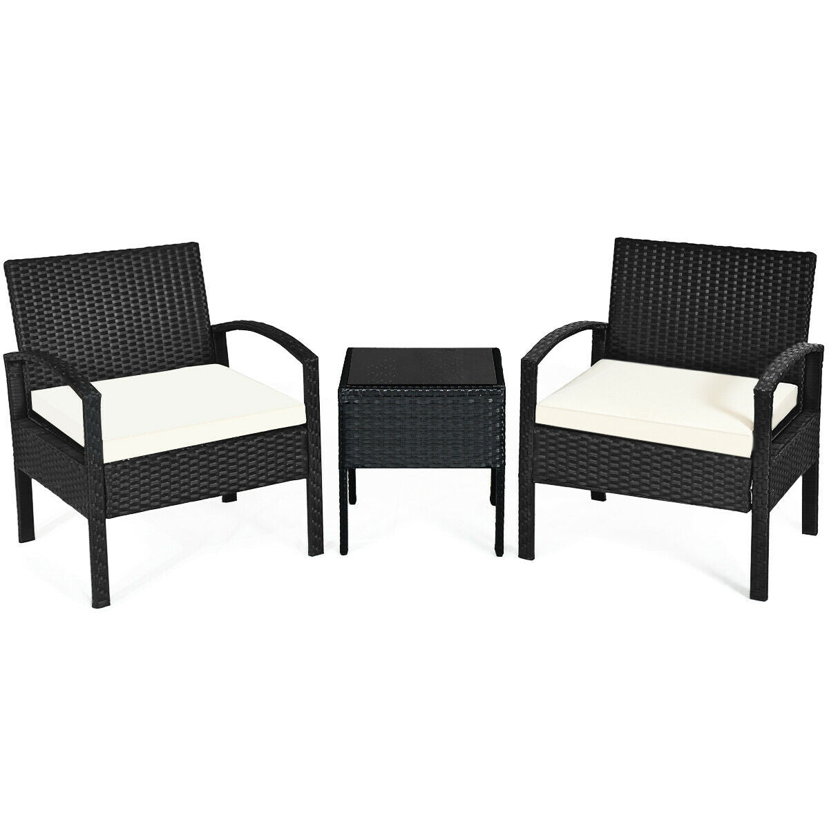 3 Piece Patio Rattan Furniture Set Sofa Cushioned Table Garden