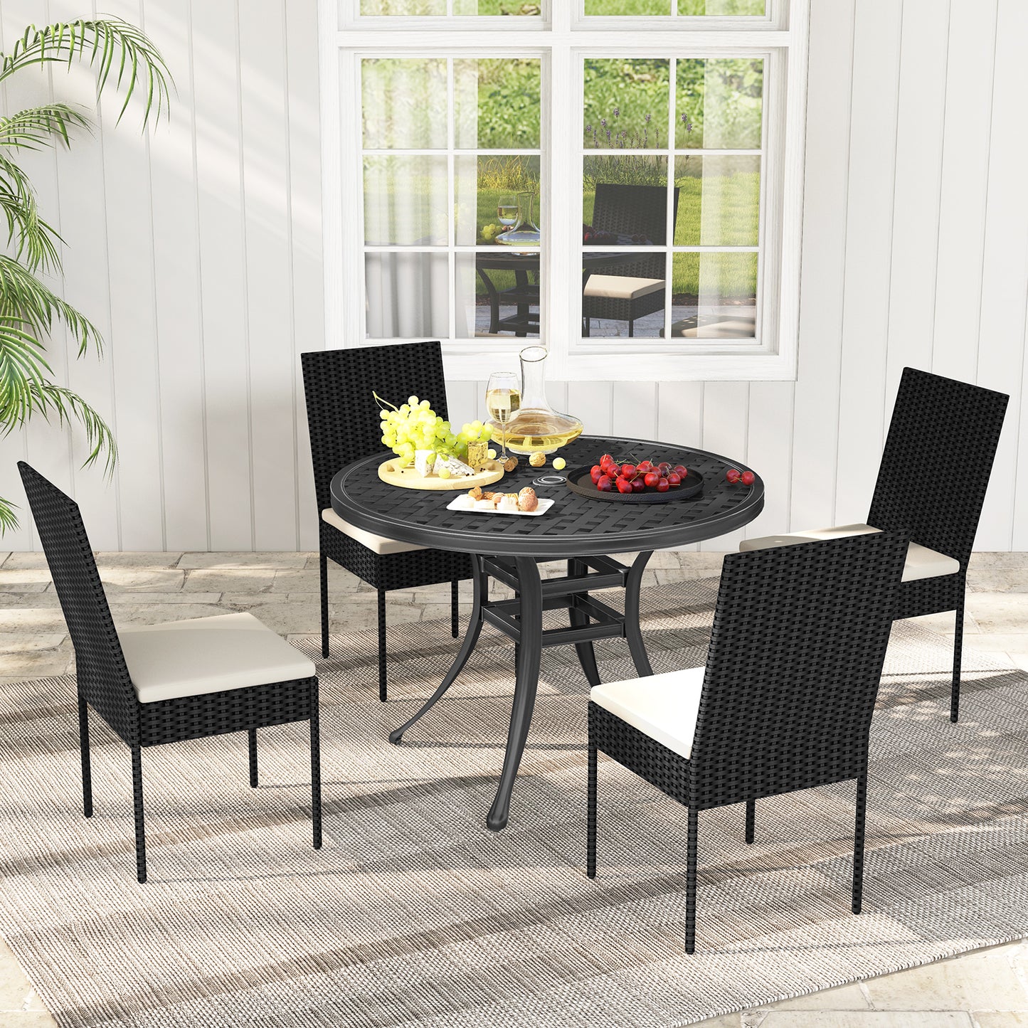 PE Wicker Patio Chairs Set of 2/4 with Cushions for Porch Deck Garden and Backyard-4 Pieces