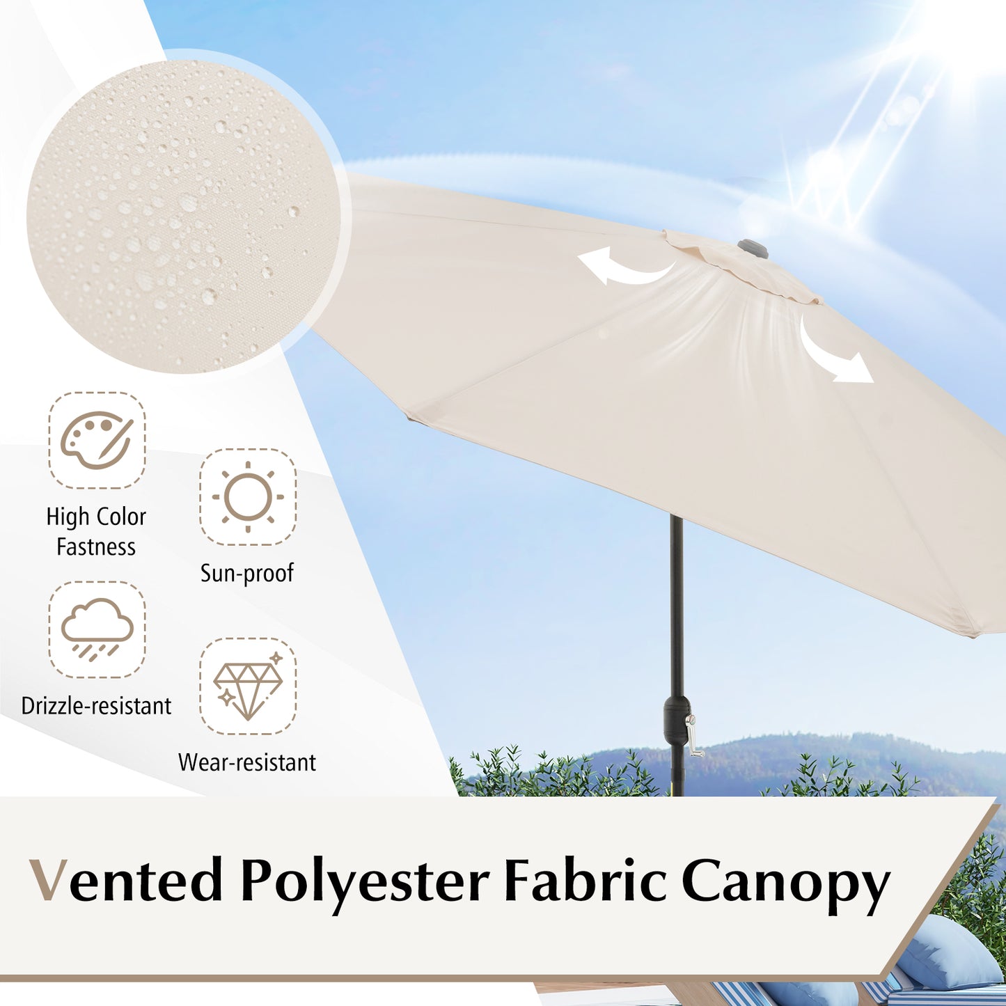 10 Feet Outdoor Patio Umbrella with Tilt Adjustment and Crank-Beige