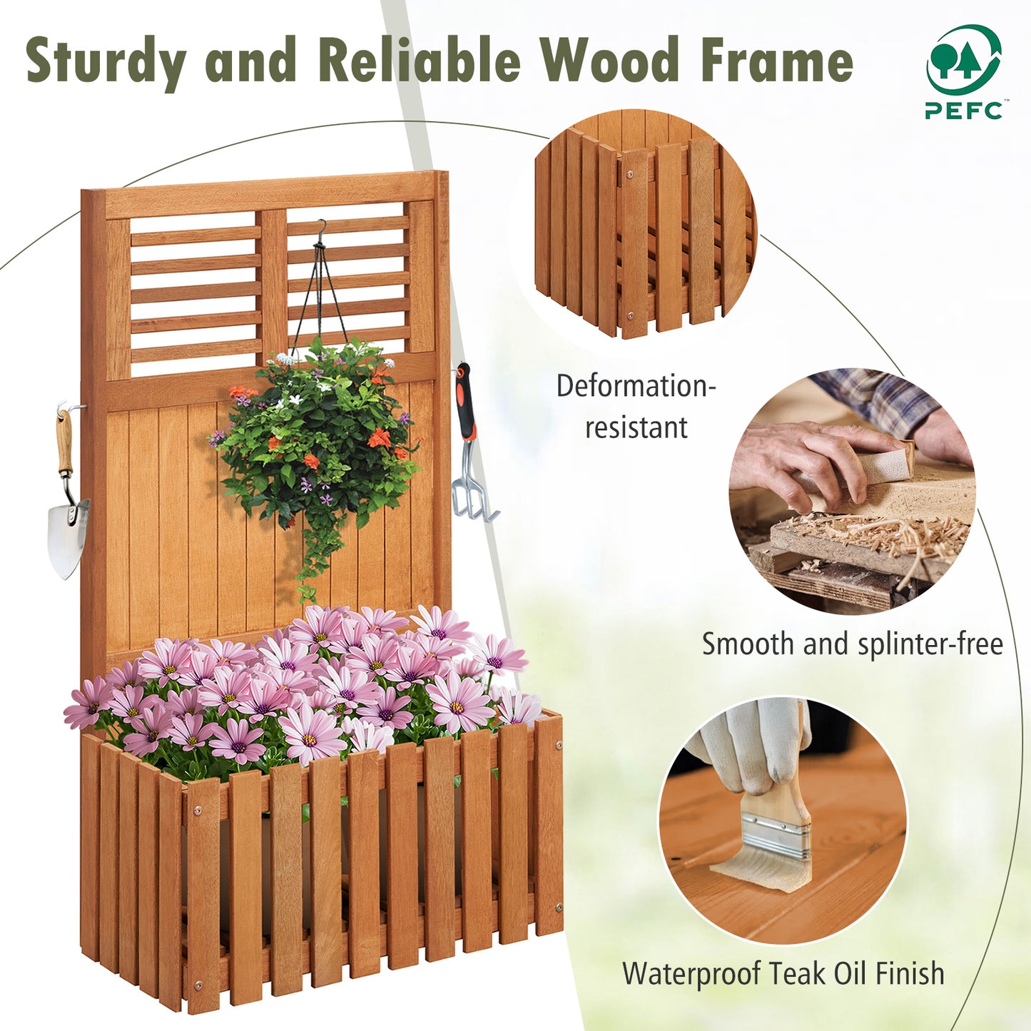 Wooden Raised Garden Bed with Privacy Screen