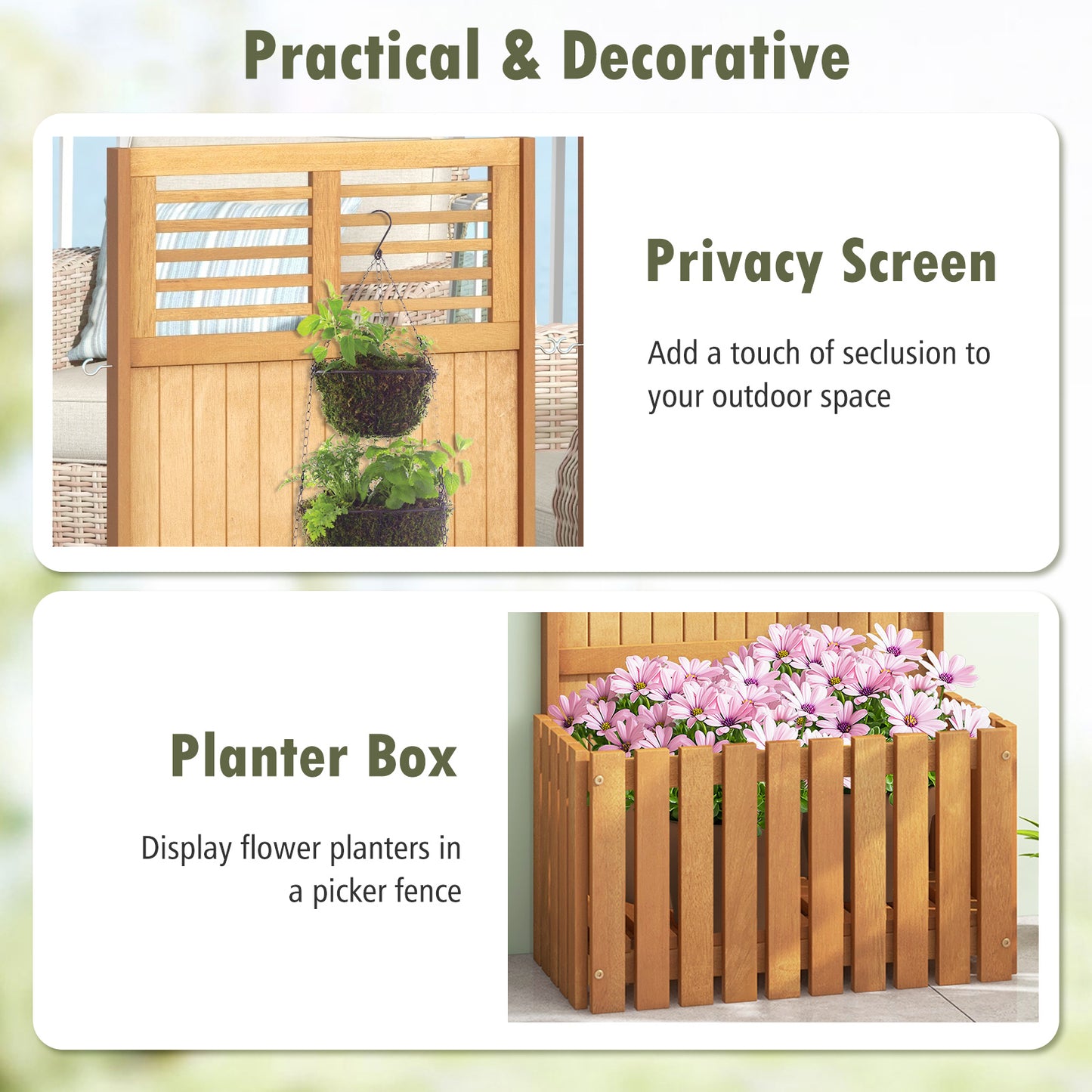 Wooden Raised Garden Bed with Privacy Screen