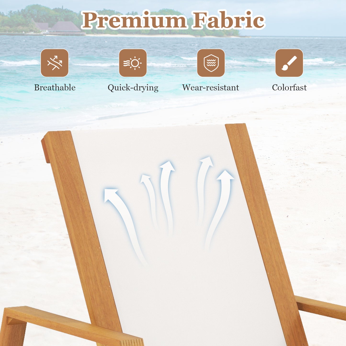 Patio Chaise Lounge Chair with Armrests and Fabric Seat for Backyard-White
