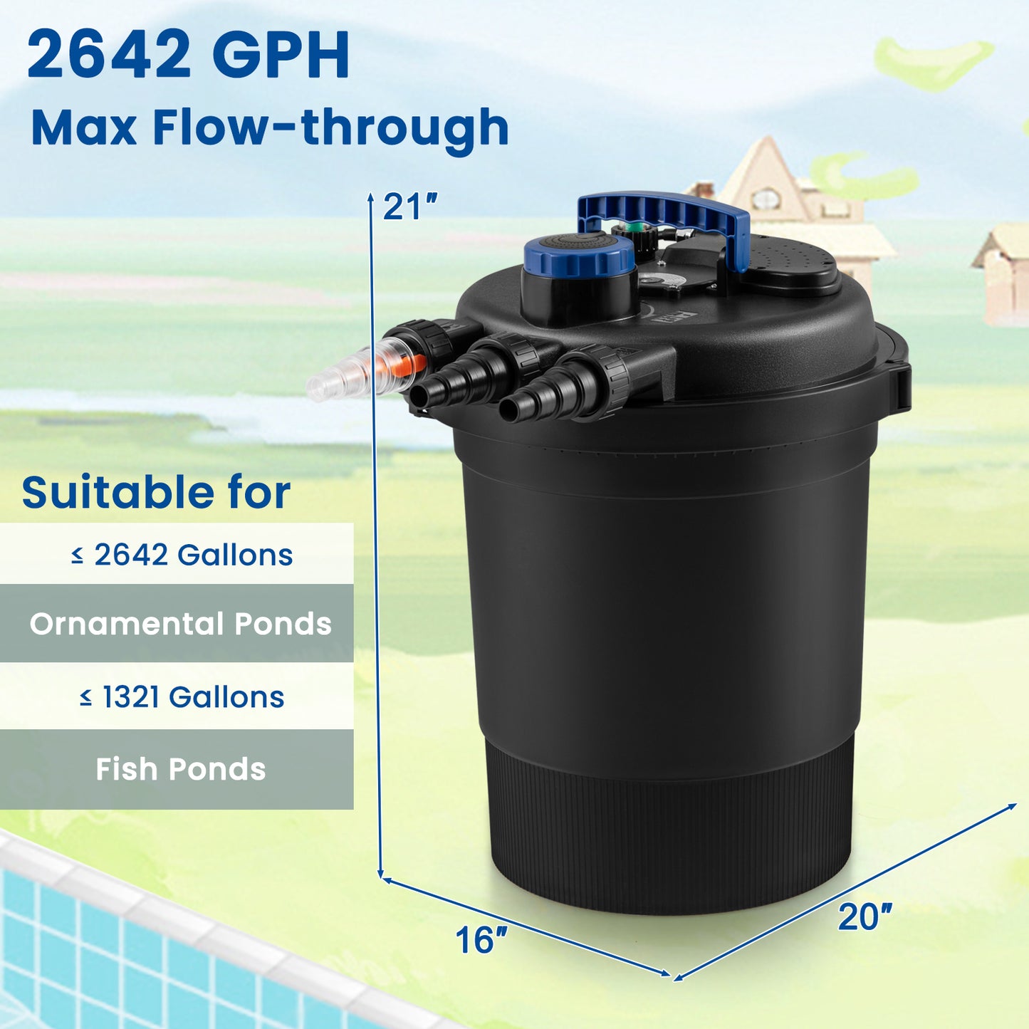 4000 Gallons Pond Pressure Bio Filter with 13W UV Light
