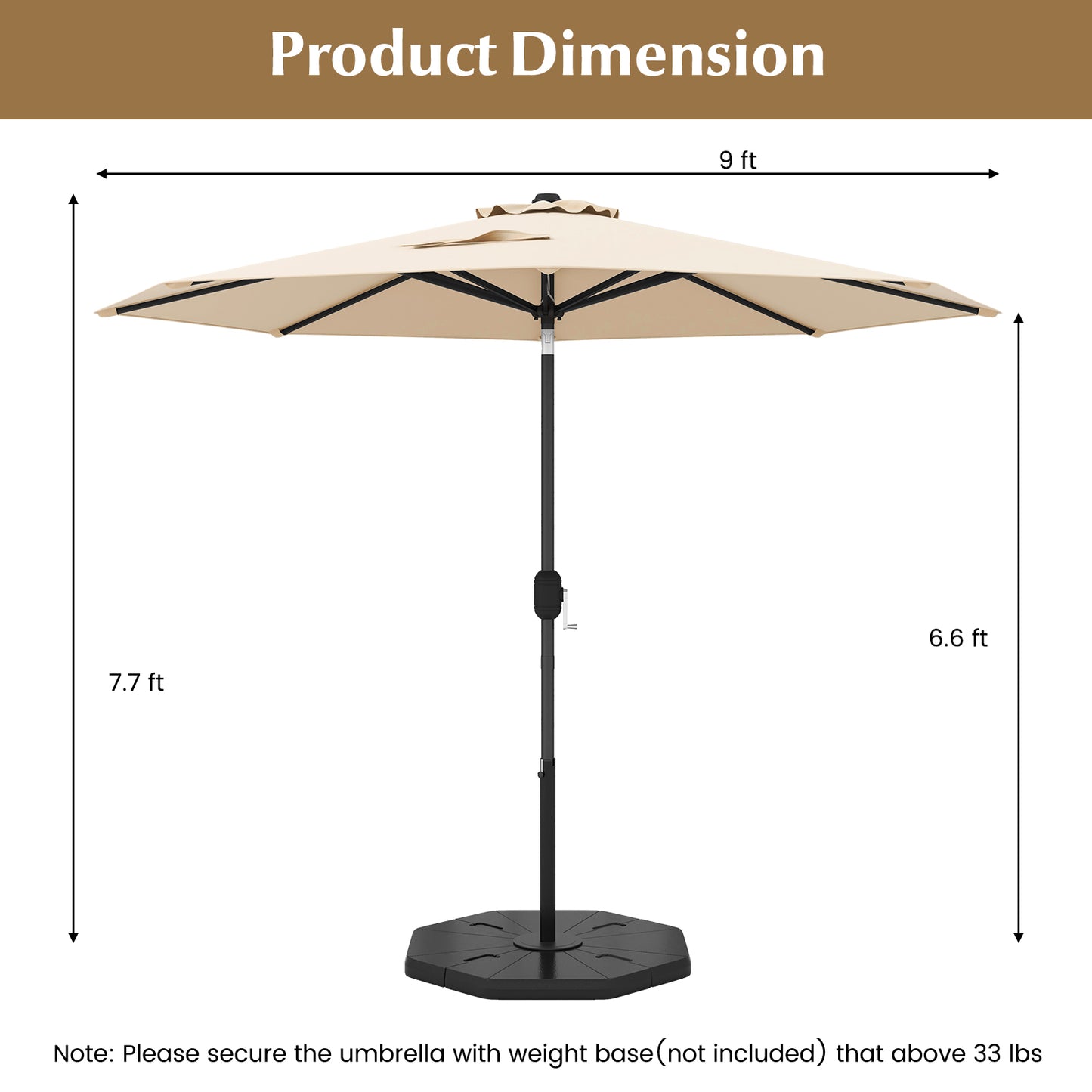 9 ft Outdoor Market Patio Table Umbrella Push Button Tilt Crank Lift-Beige