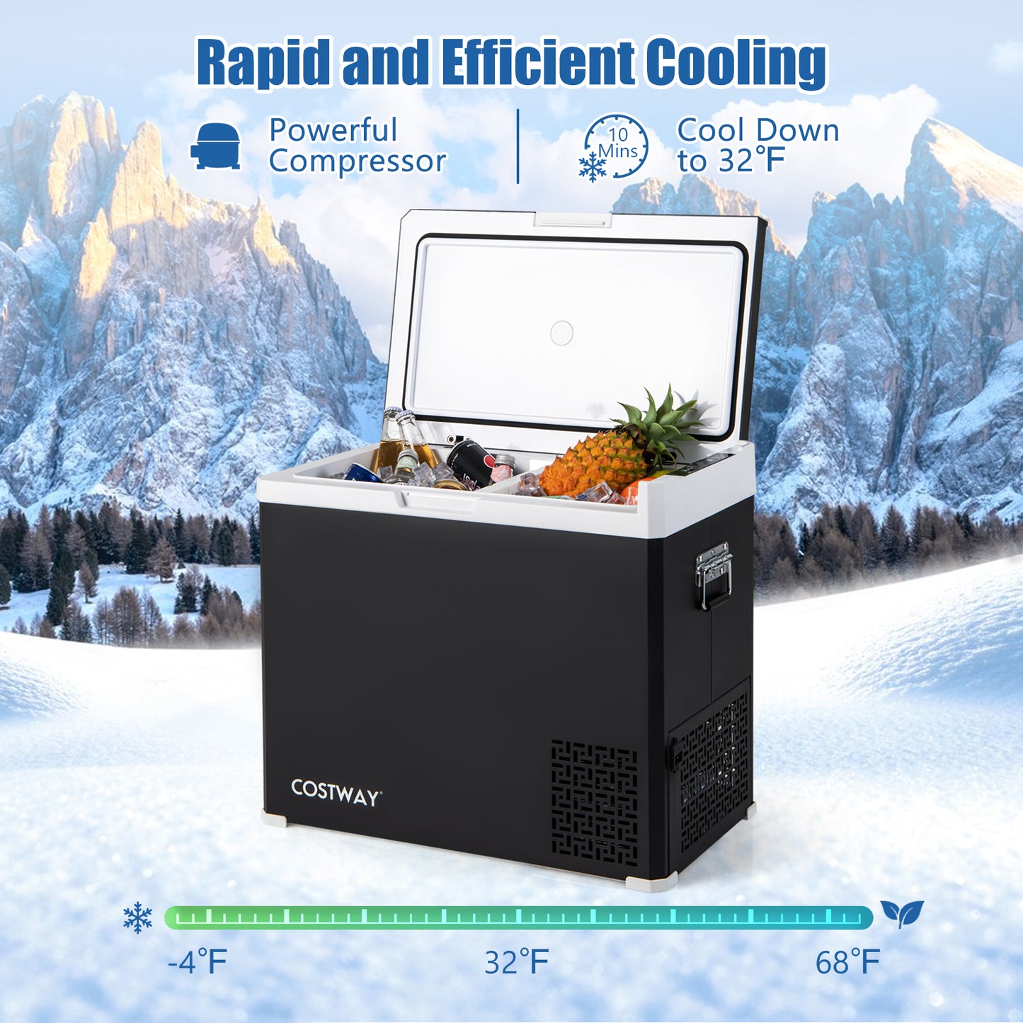 53QT Portable Dual Zone 12V Car Refrigerator Compressor Fridge Freezer for Vehicles Camping Travel-Black