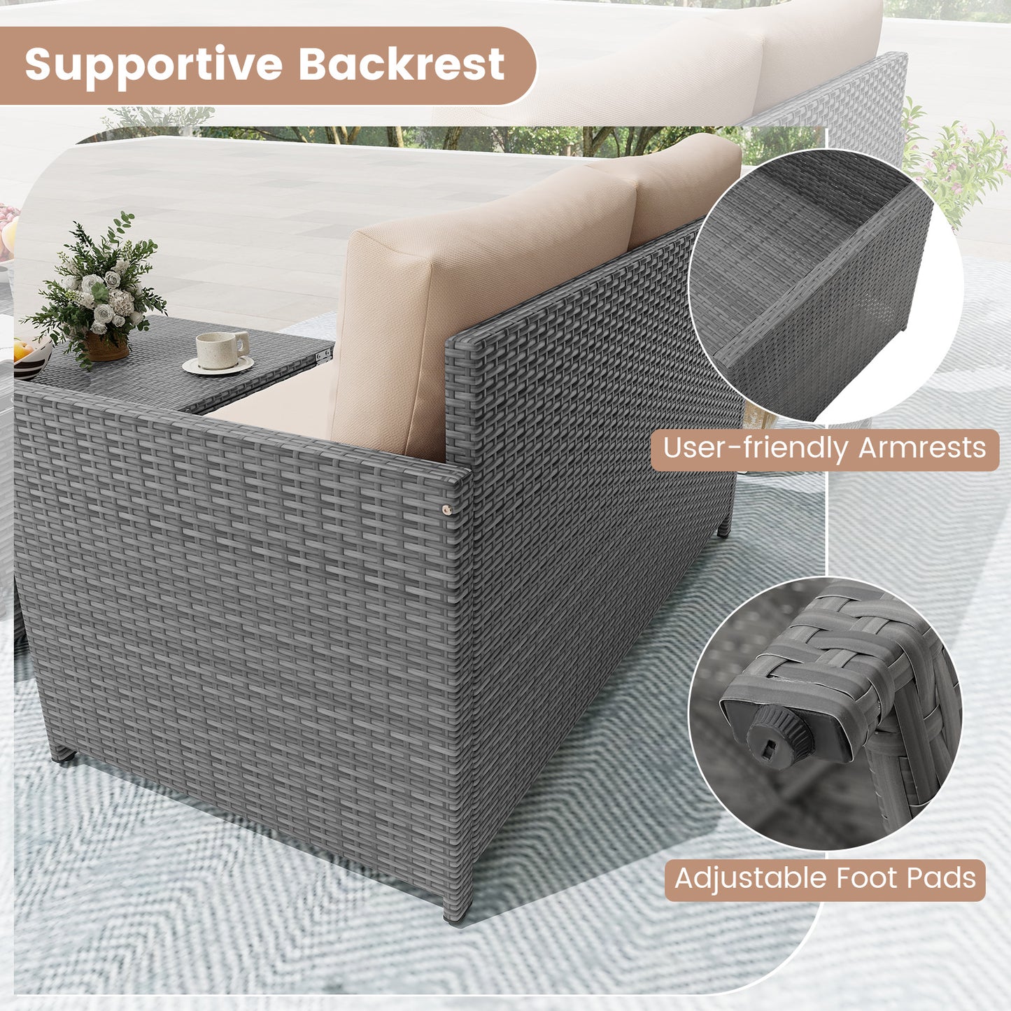 Outdoor Rattan Daybed Wicker Loveseat and 31 Gallon Storage Ottoman-Brown