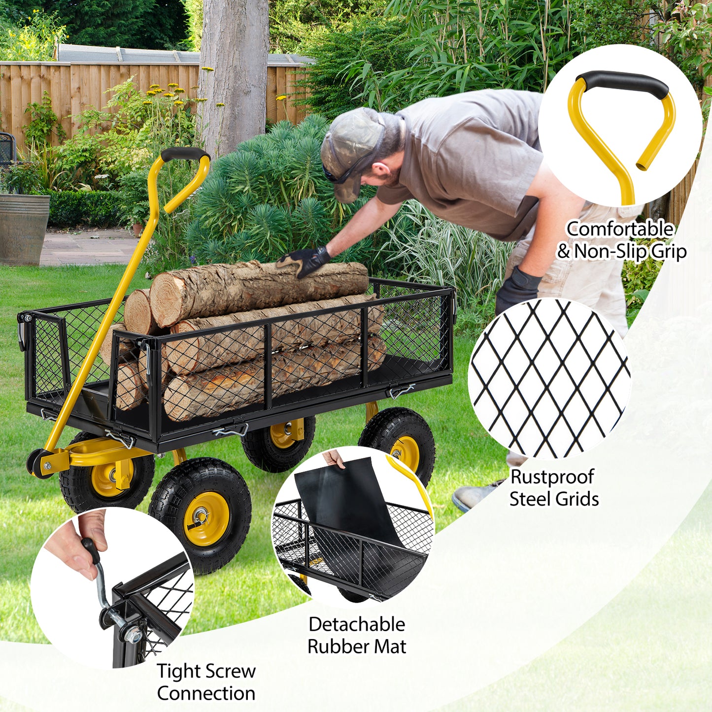 Utility Garden Wagon with 4 Removable Side Panels and 900/1200 LBS Load Capacity-43 X21 X 36 Inch