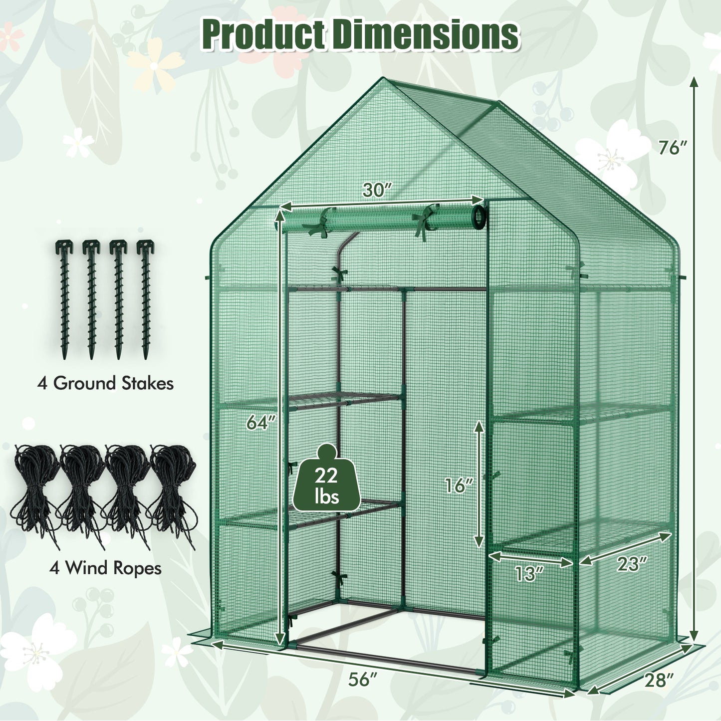 Mini Portable 4 Tier 8 Shelves Walk-in Plant Greenhouse