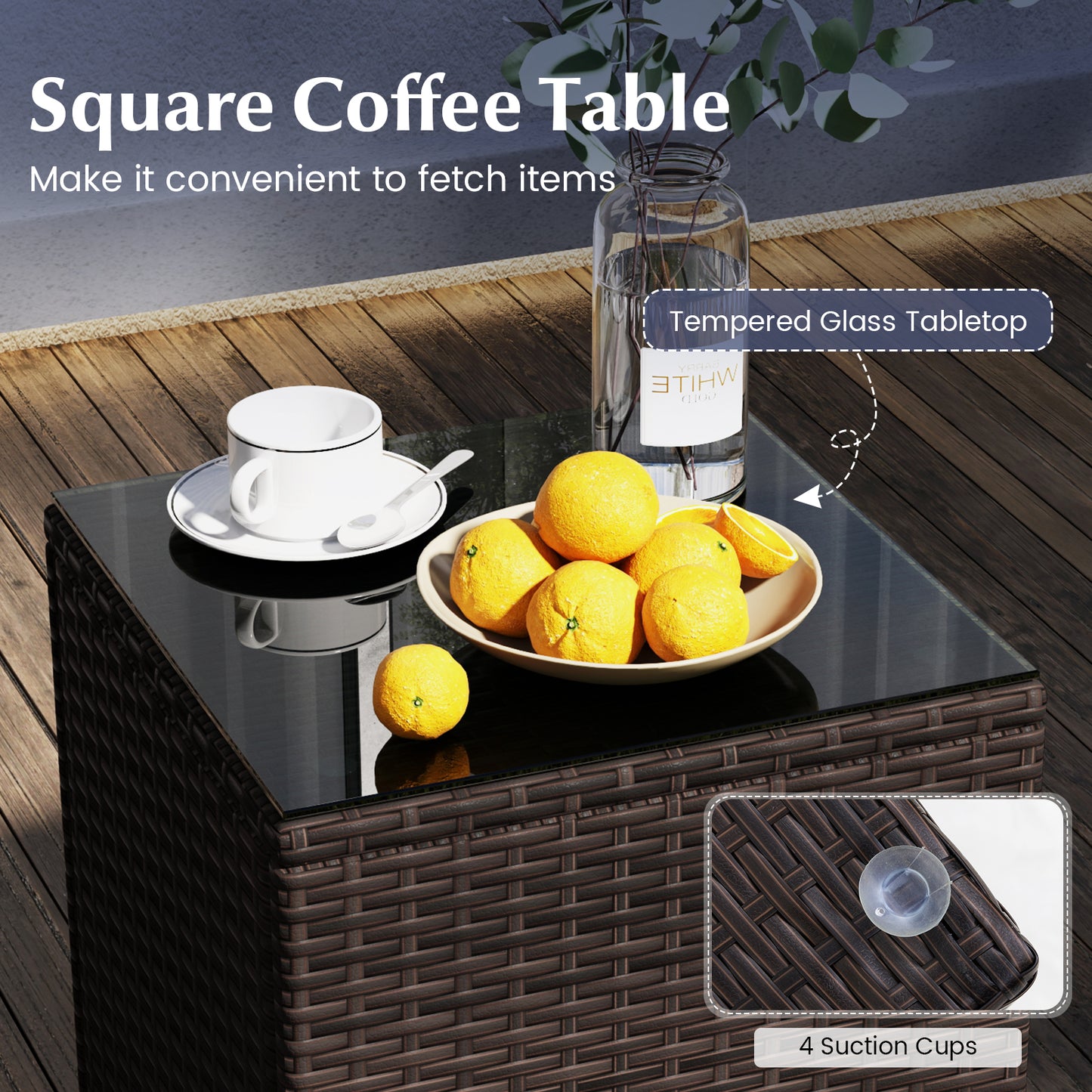 3 Pieces Outdoor Conversation Set with Cushioned Seat and Glass Tabletop-Gray