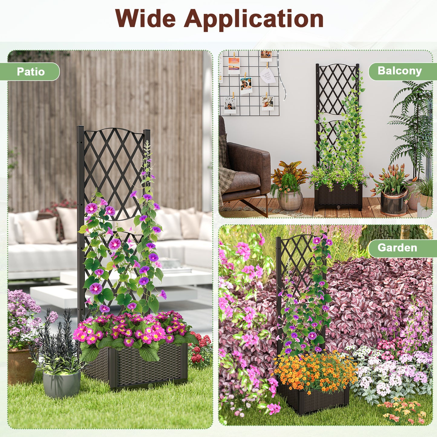 Raised Garden Bed with Trellis Planter Box for Climbing Plants-Coffee