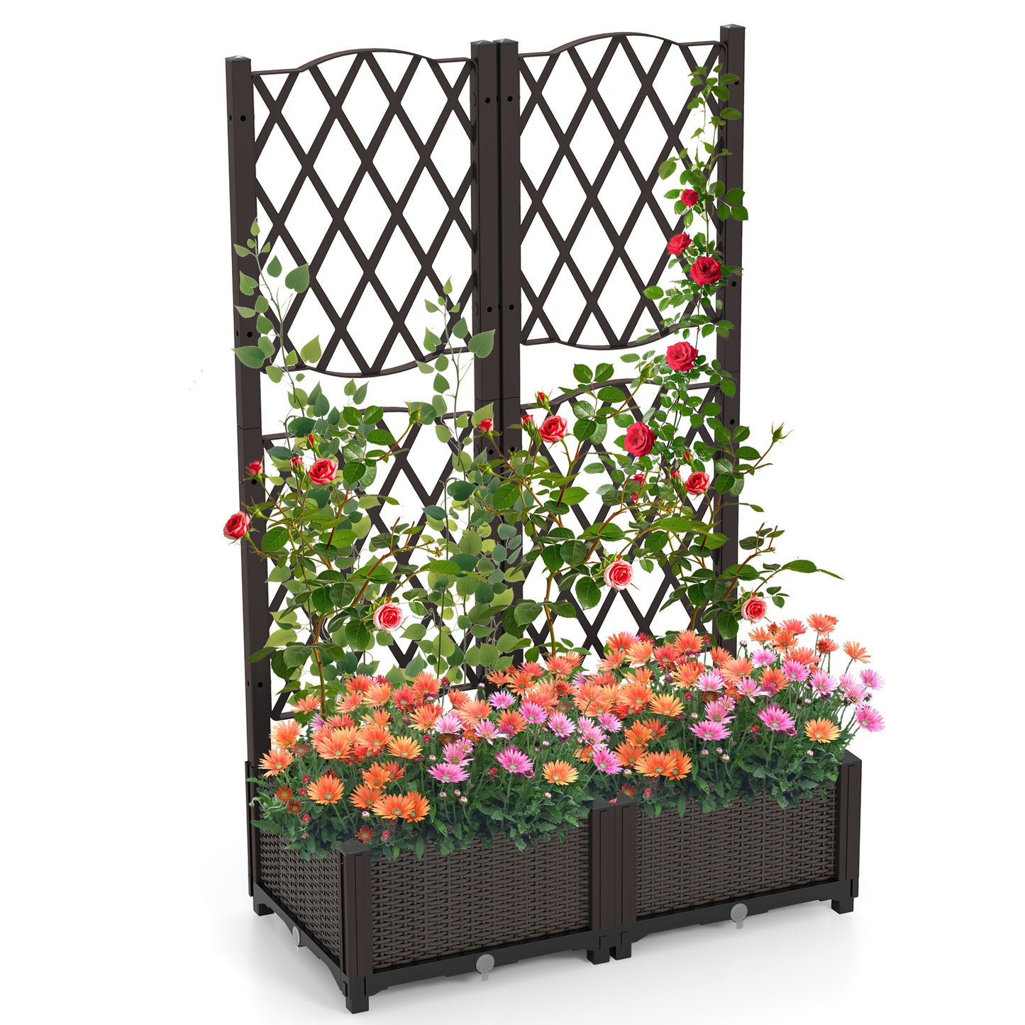 Raised Garden Bed with Trellis for Climbing Plants-Coffee