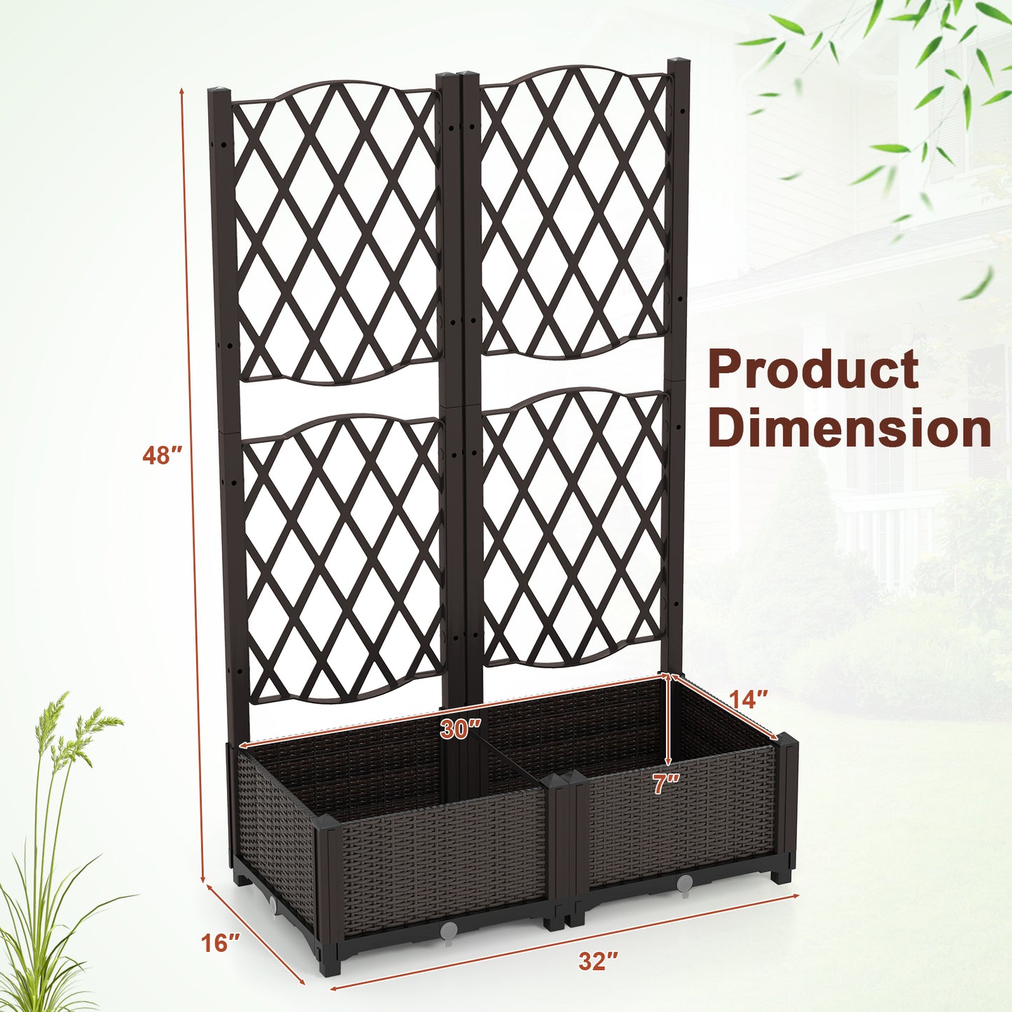 Raised Garden Bed with Trellis for Climbing Plants-Coffee