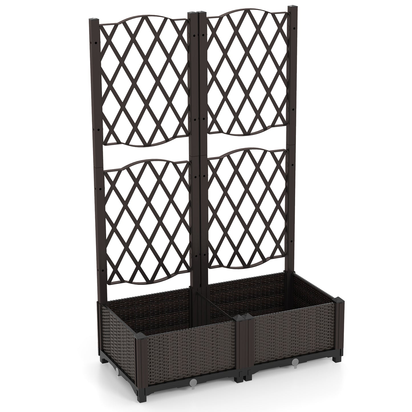 Raised Garden Bed with Trellis for Climbing Plants-Coffee
