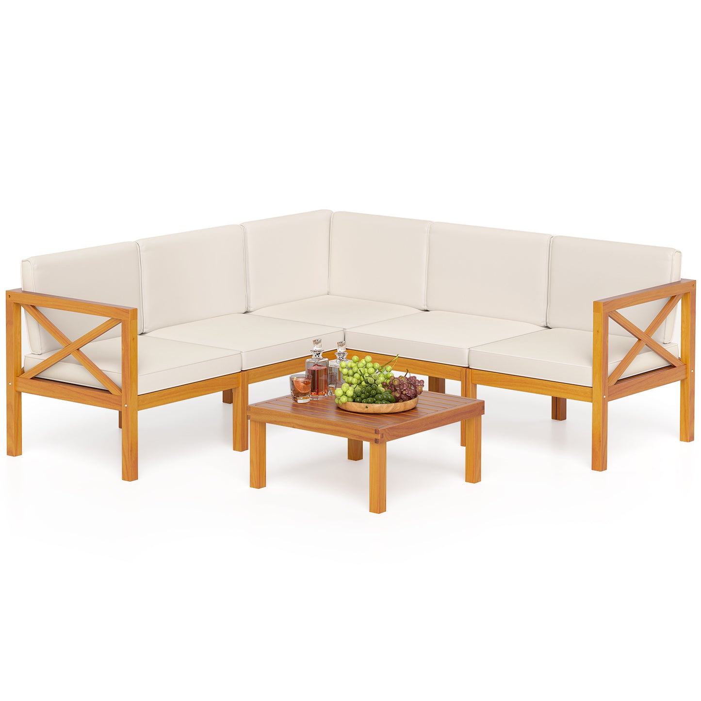 Outdoor 6 Pieces Acacia Wood Patio Sectional Furniture Set-White
