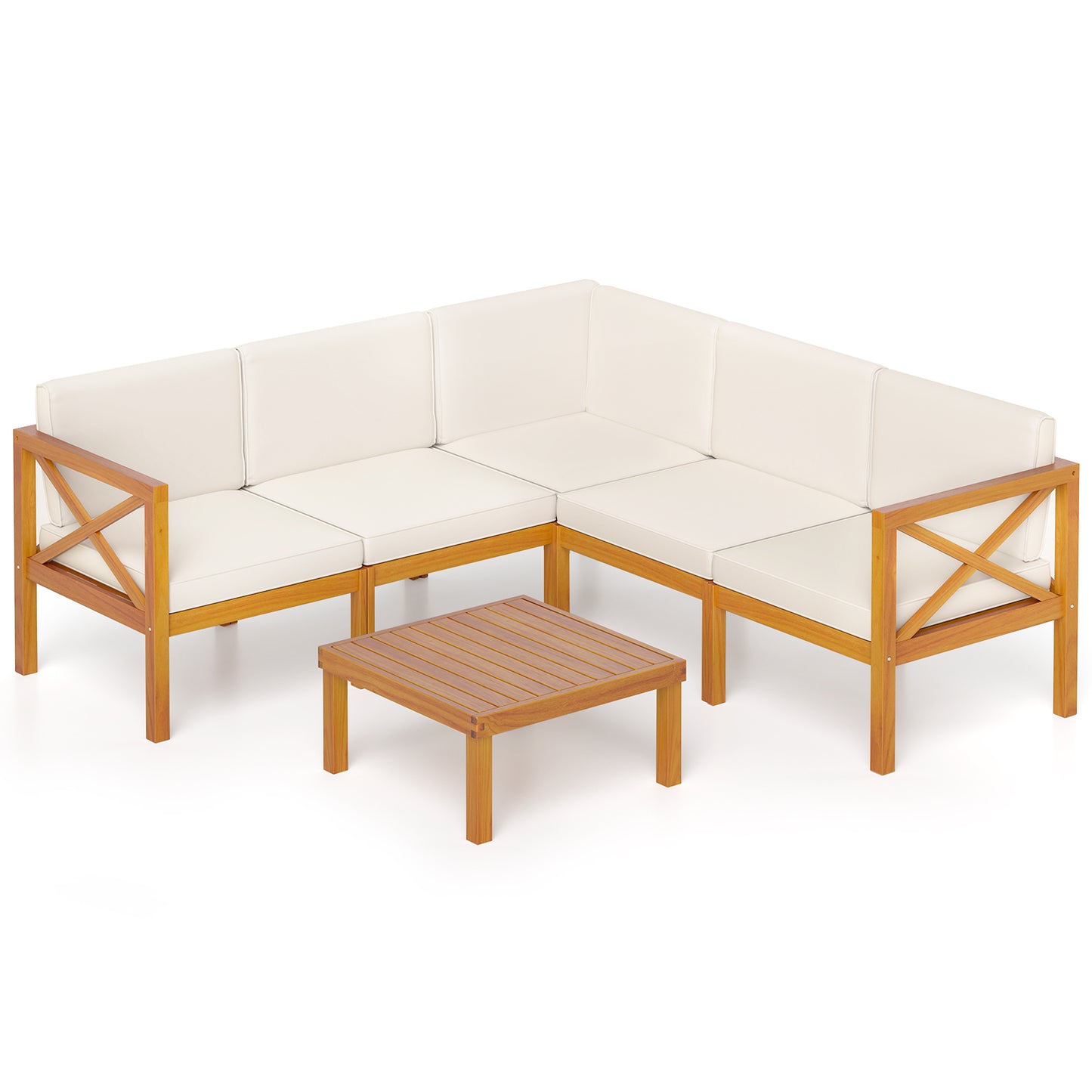 Outdoor 6 Pieces Acacia Wood Patio Sectional Furniture Set-White
