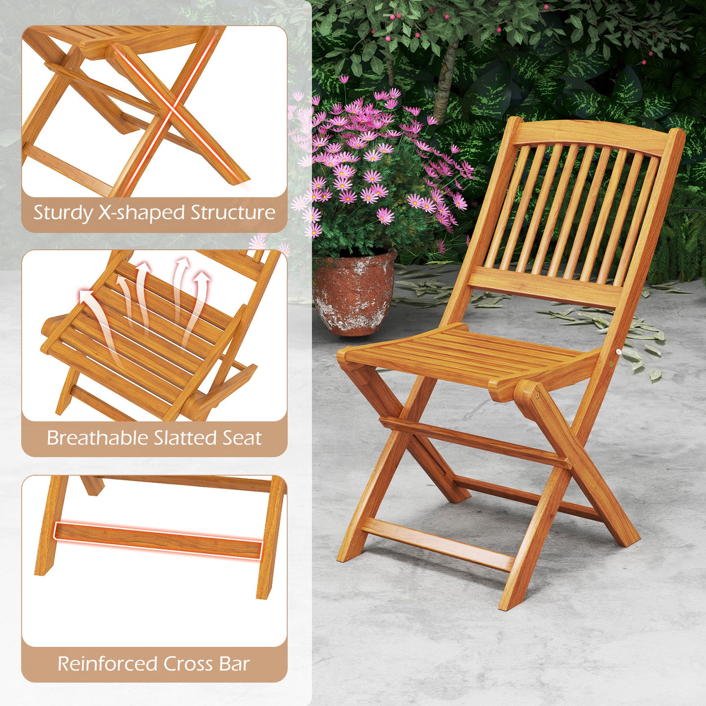 Outdoor Folding Chairs with Seat Cushions Set of 2-Red