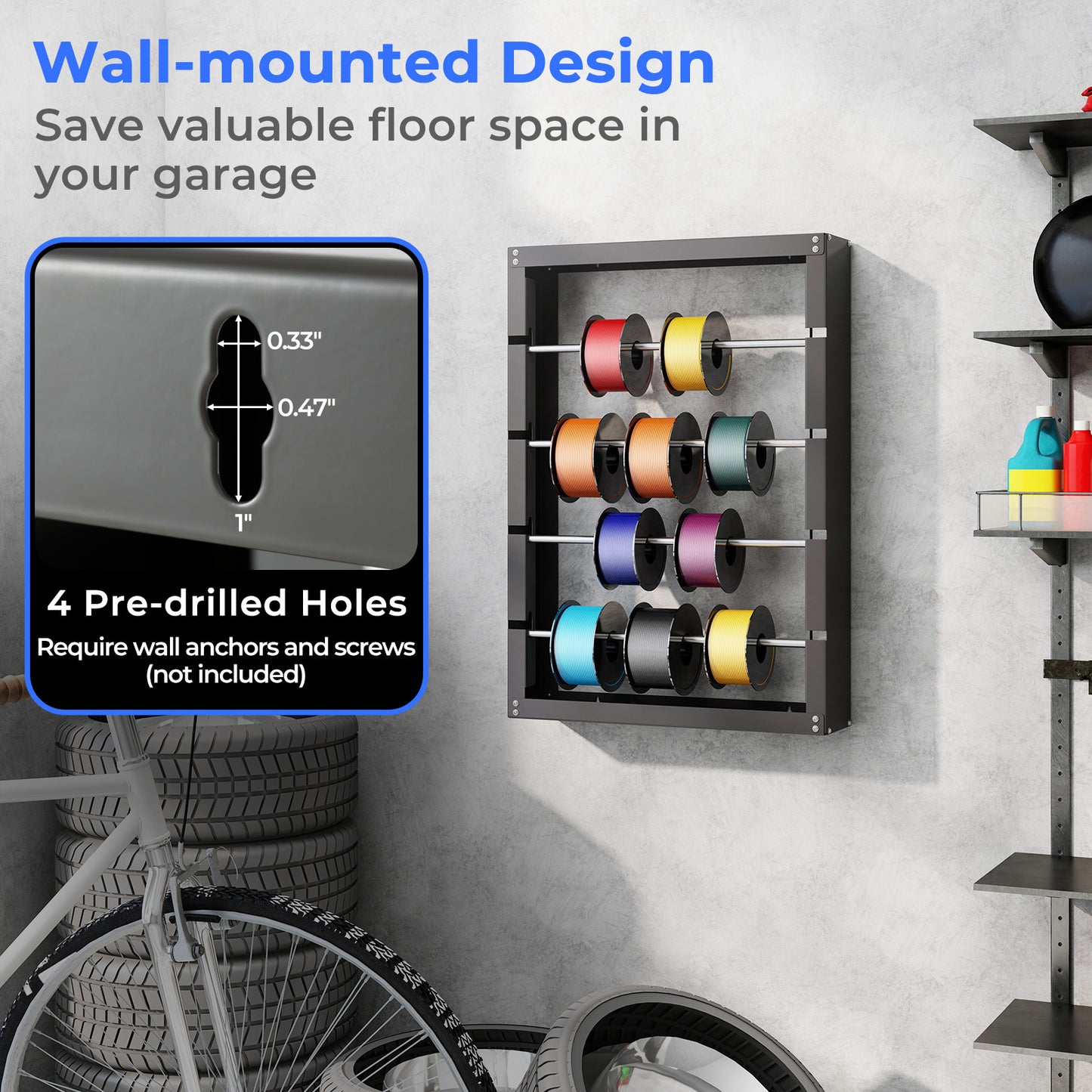 Wire Spool Rack with 4 Rods for Electrical Industrial and Retail Use-Gray