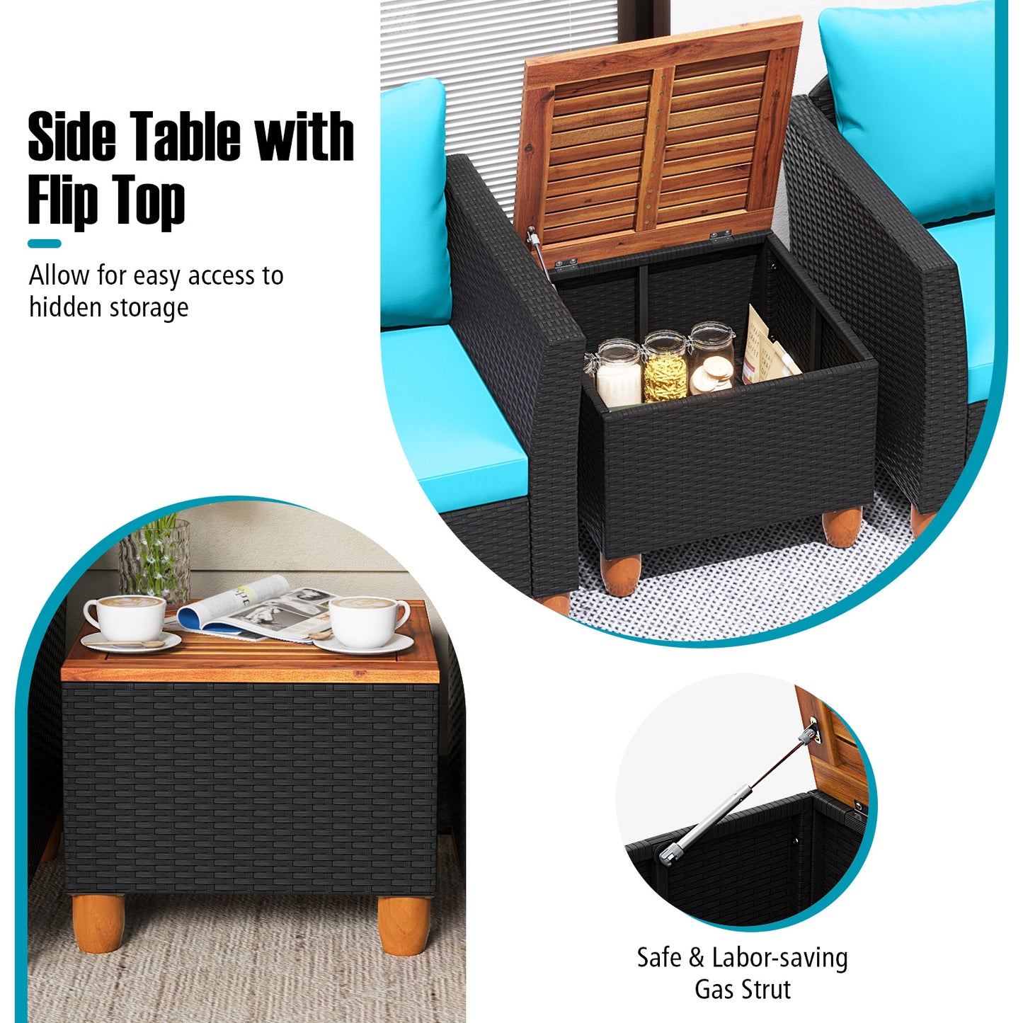 3 Pieces Outdoor Patio Rattan Furniture Set-Turquoise