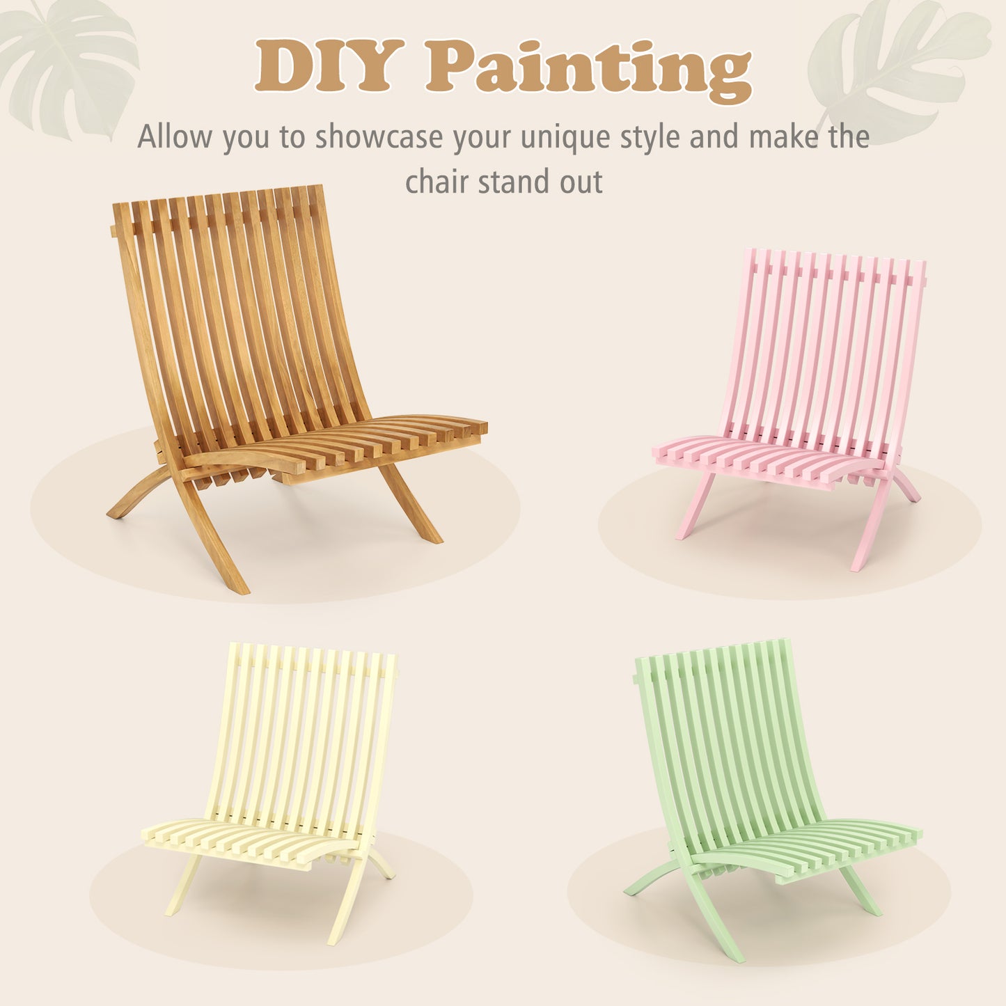 Folding Teak Wood Outdoor Lounge Chair with Slatted Seat and Backrest