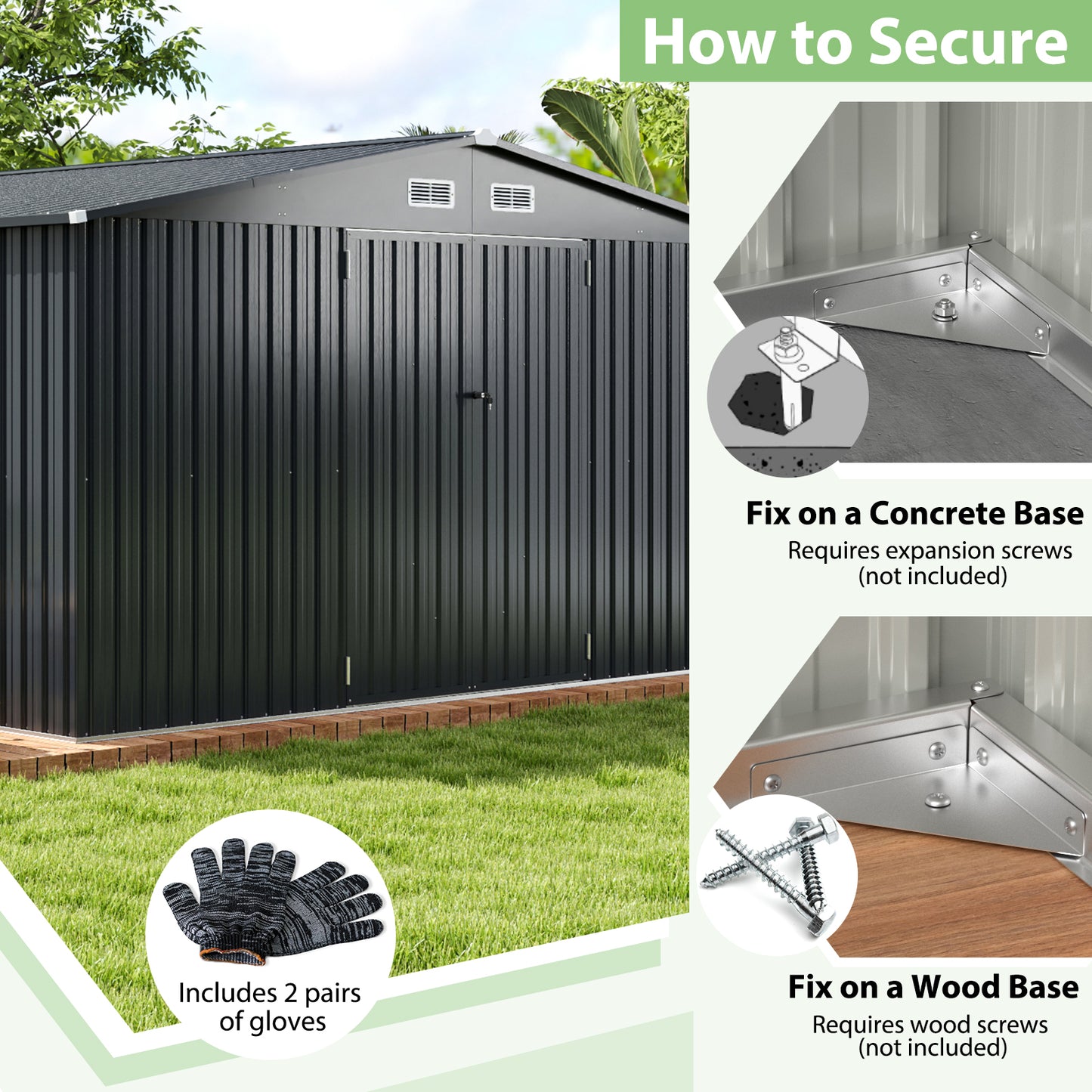 12 x 9.8 Feet Outdoor Storage Shed with Lockable Door and Pitched Roof-Gray