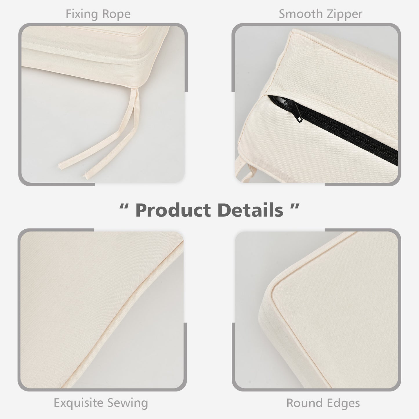 Deep Seat Chair Cushion Pads Set with Rope Belts for Indoor and Outdoor-Beige
