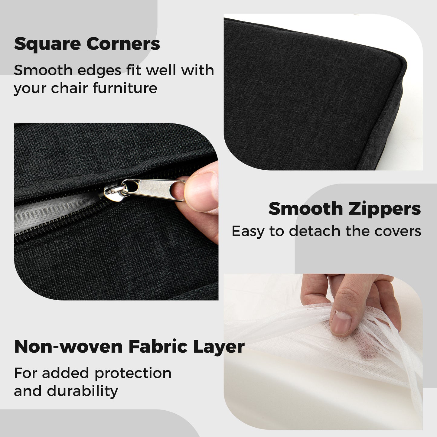 2-Pack Outdoor Patio Cushion Set with Removable Covers-Black