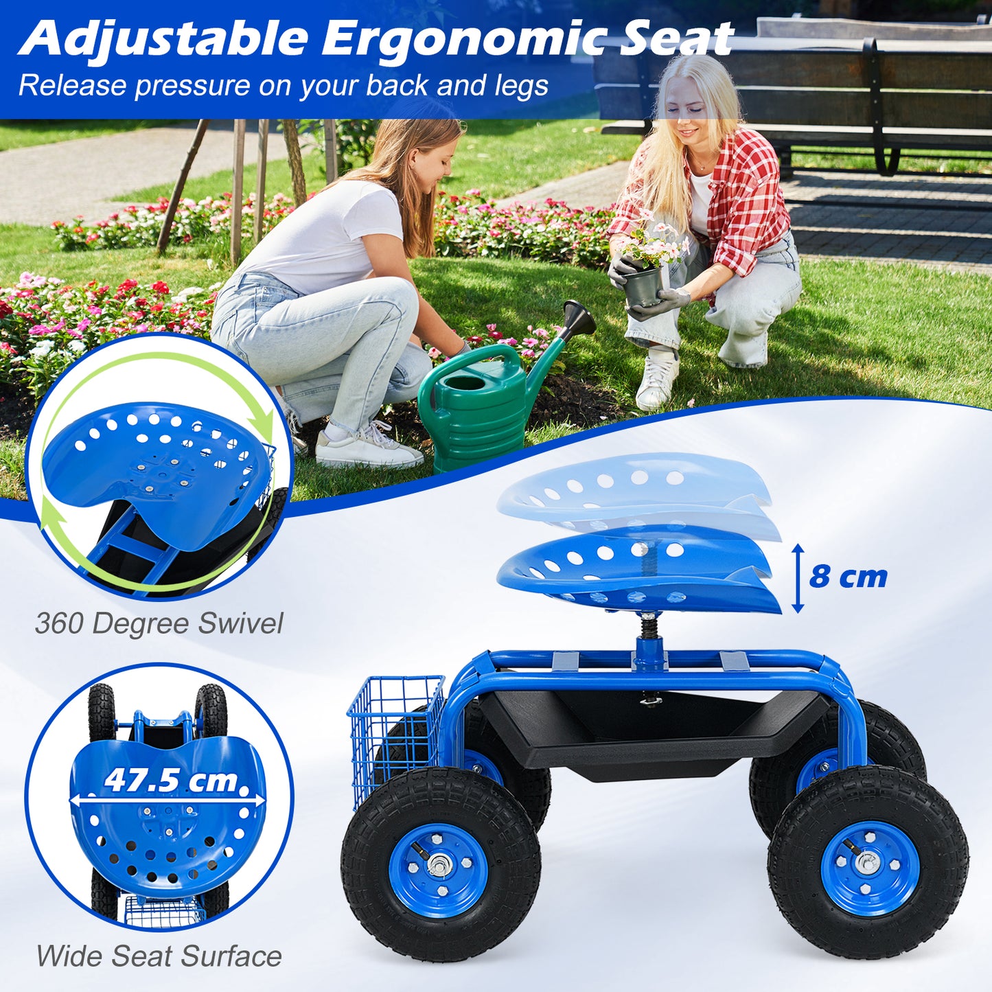 Garden Cart with Heavy Duty Tool Tray-Blue