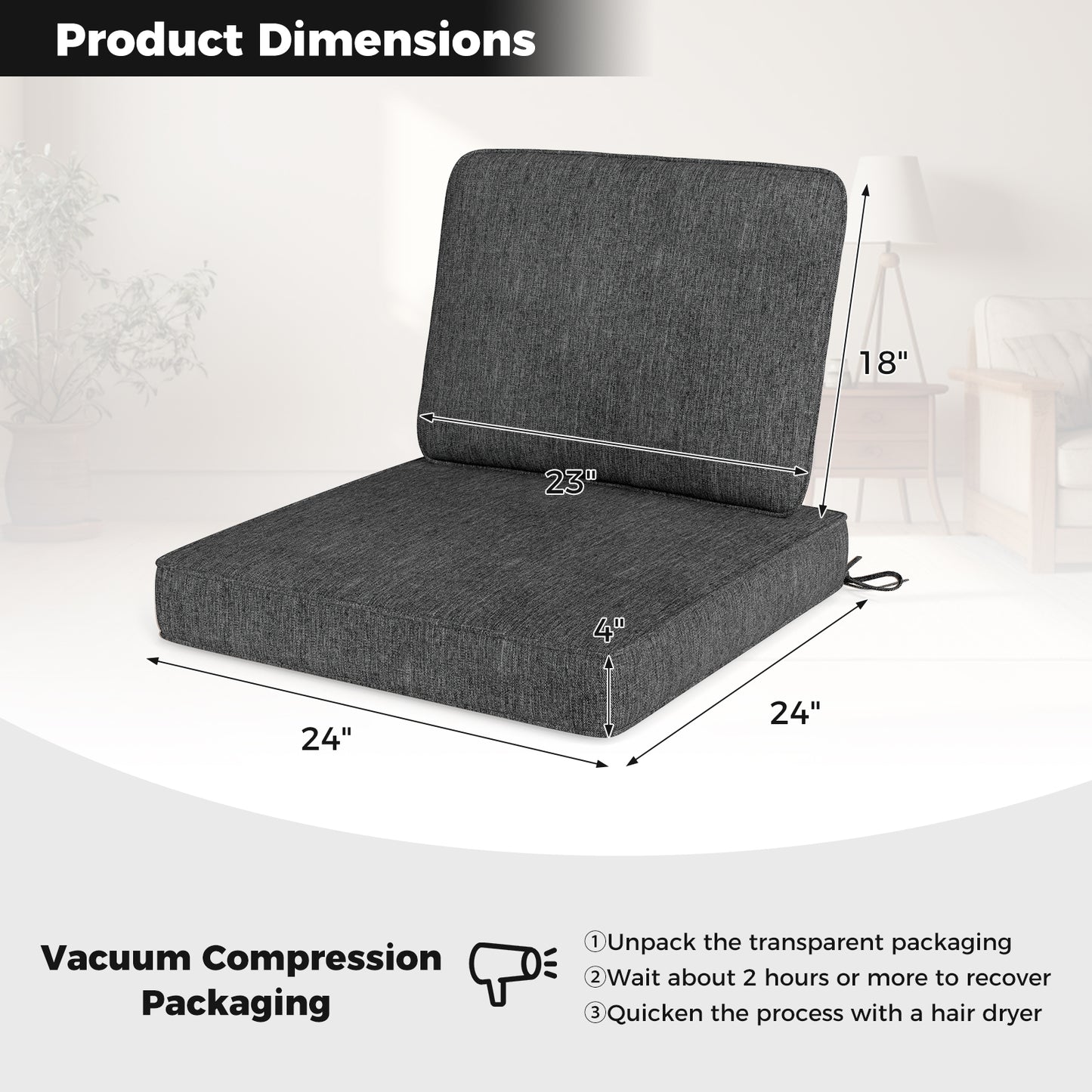 Set of 4 Outdoor Patio Cushion Set with Removable Covers-Gray