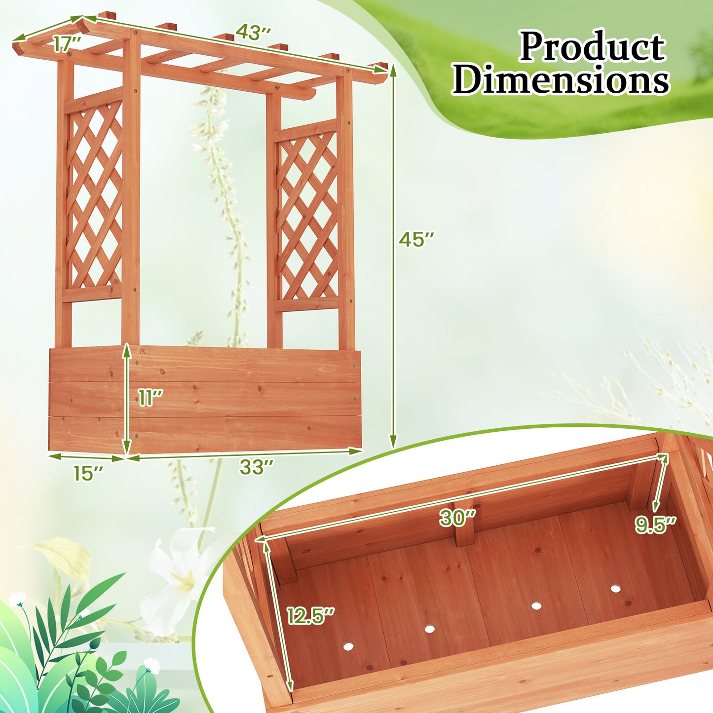 Wooden Raised Garden Bed Elevated Planter Box with Trellis and Hanging Roof-Orange