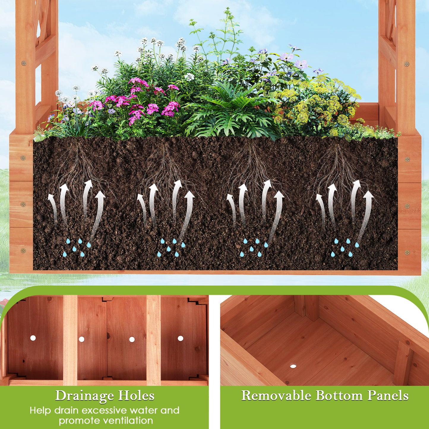 Wooden Raised Garden Bed Elevated Planter Box with Trellis and Hanging Roof-Orange