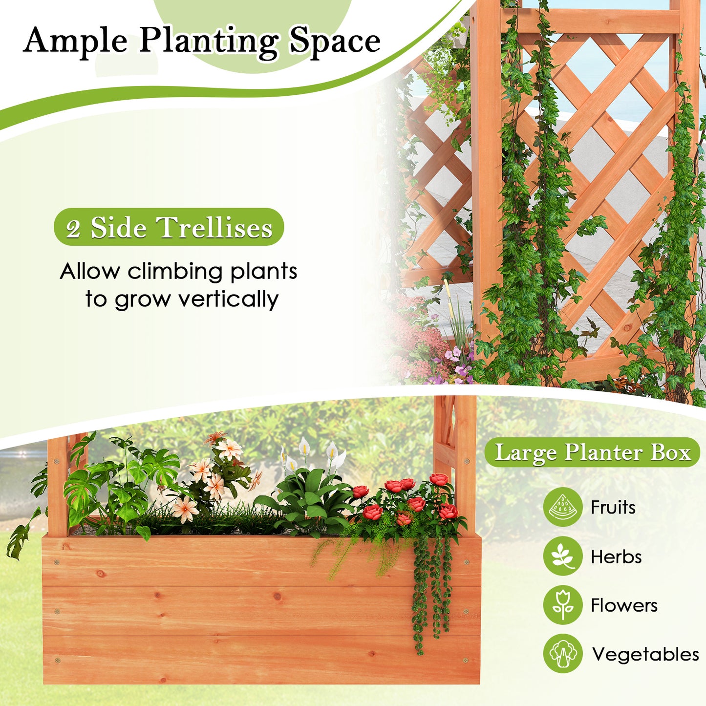 Wooden Raised Garden Bed Elevated Planter Box with Trellis and Hanging Roof-Orange