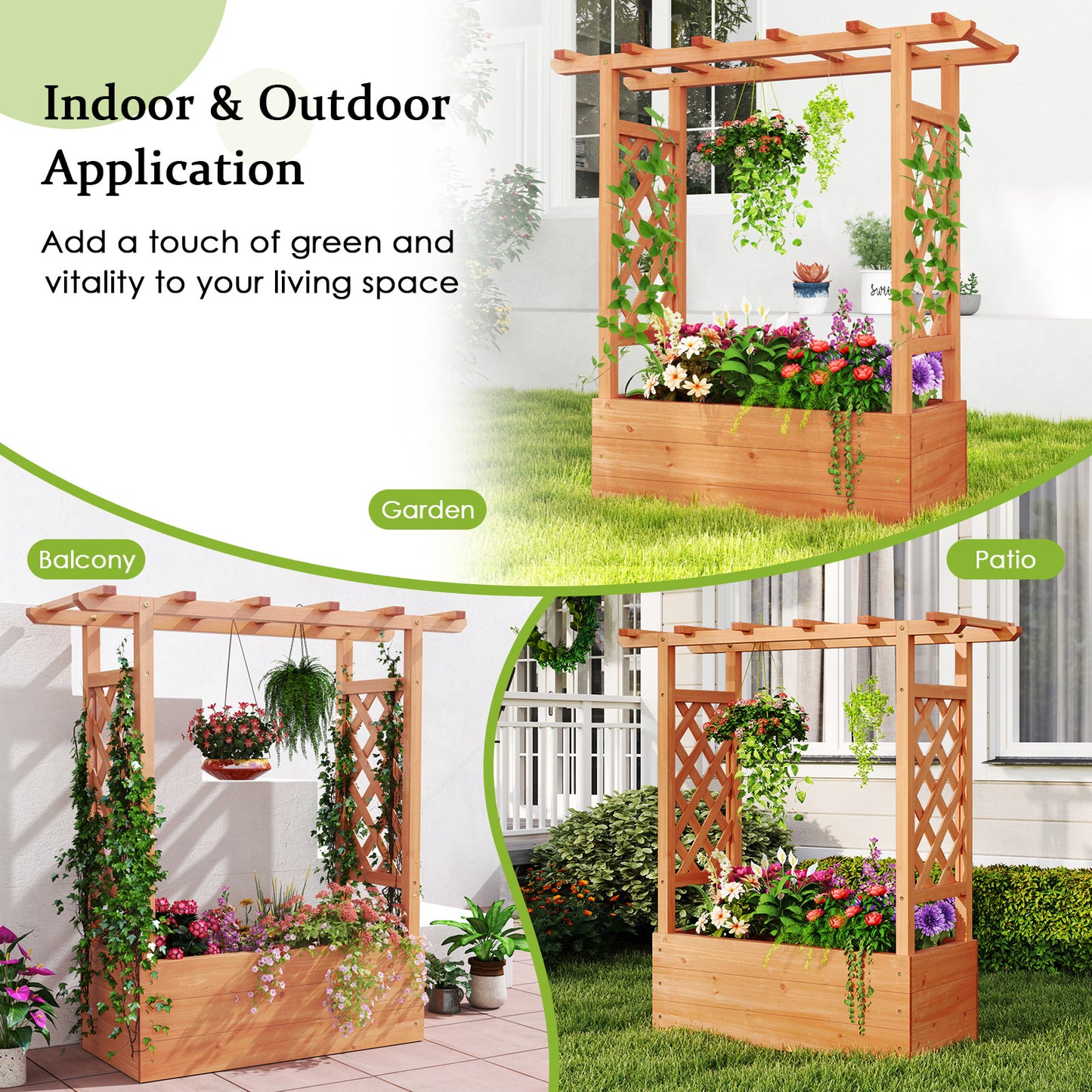 Wooden Raised Garden Bed Elevated Planter Box with Trellis and Hanging Roof-Orange