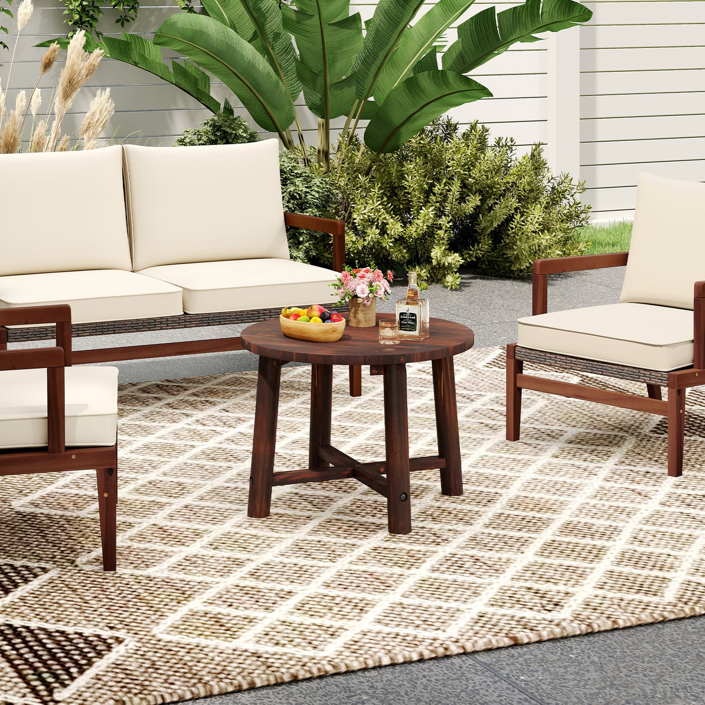 Patio End Table with Solid Wood Structure for Garden Deck Poolside and Indoors-Brown