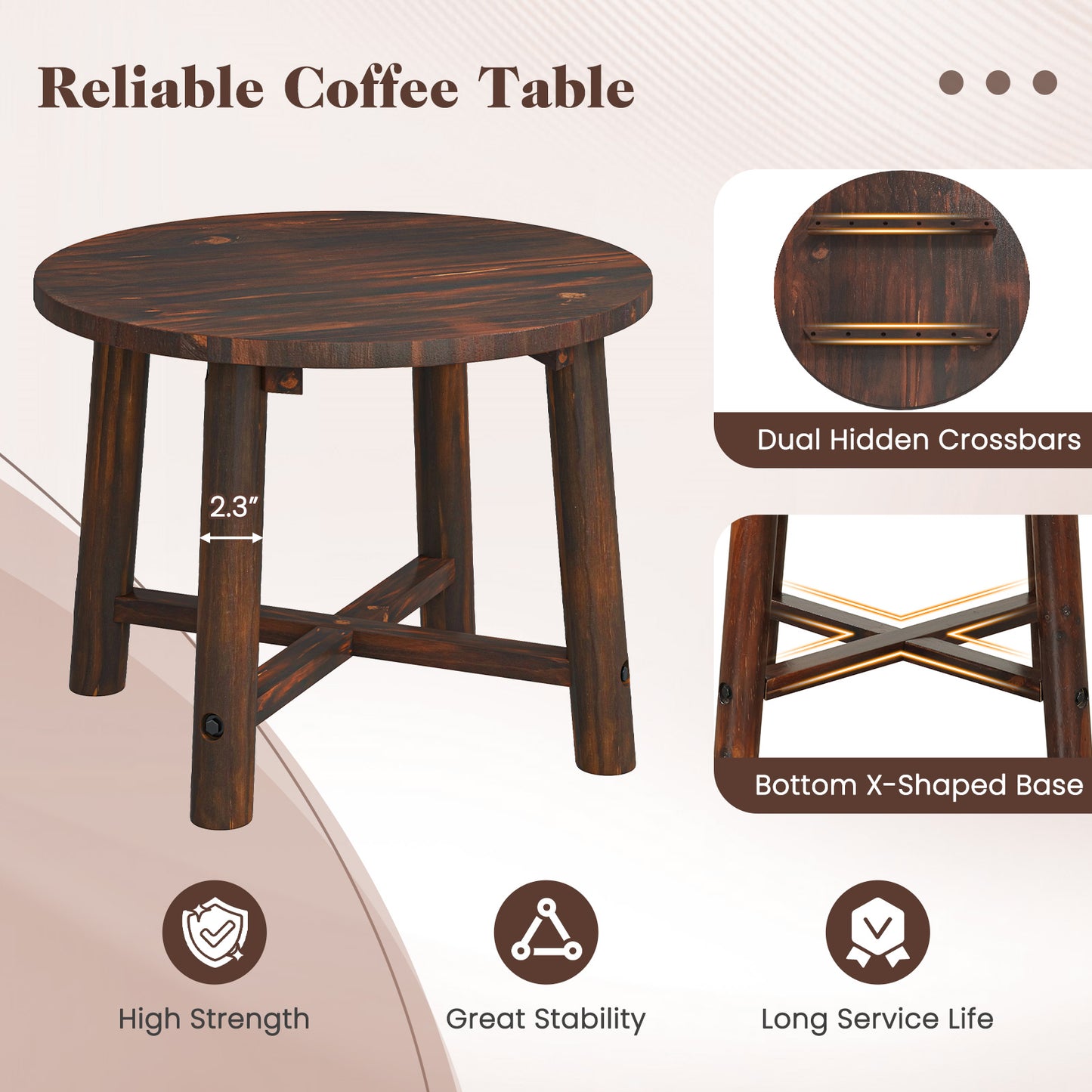Patio End Table with Solid Wood Structure for Garden Deck Poolside and Indoors-Brown