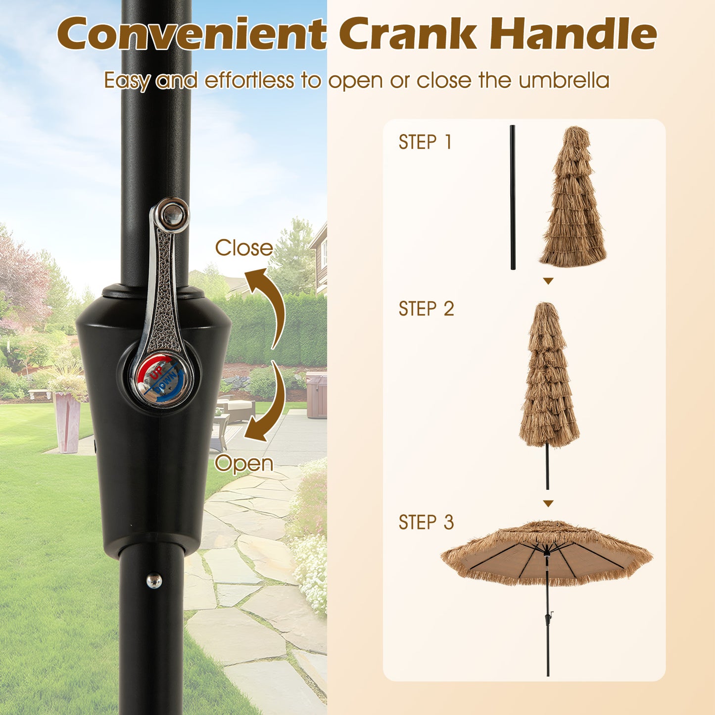 10 Feet Hawaiian Style Solar Lighted Thatched Tiki Patio Umbrella