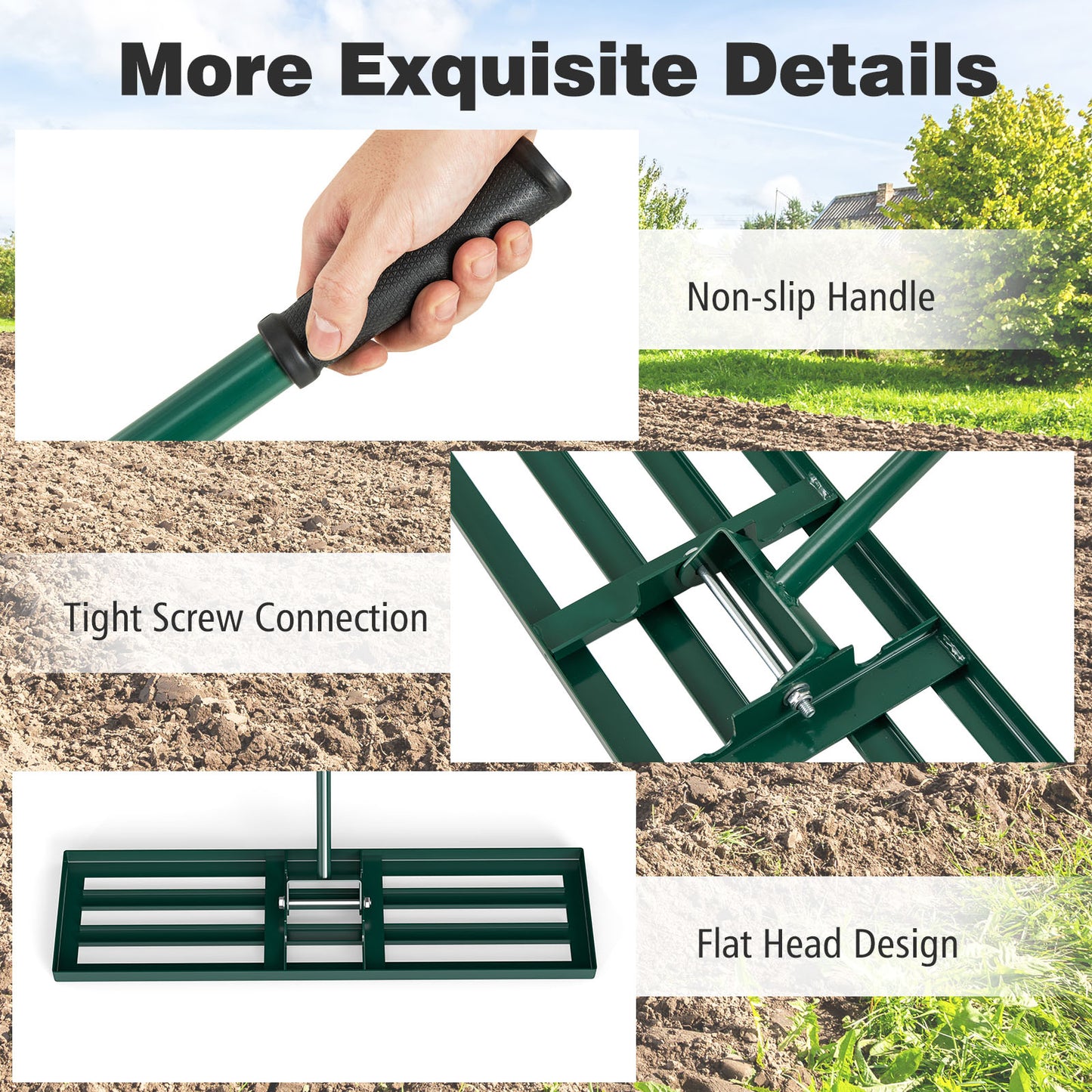 36 x 10 Inch Lawn Leveling Rake with Ergonomic Handle-Green