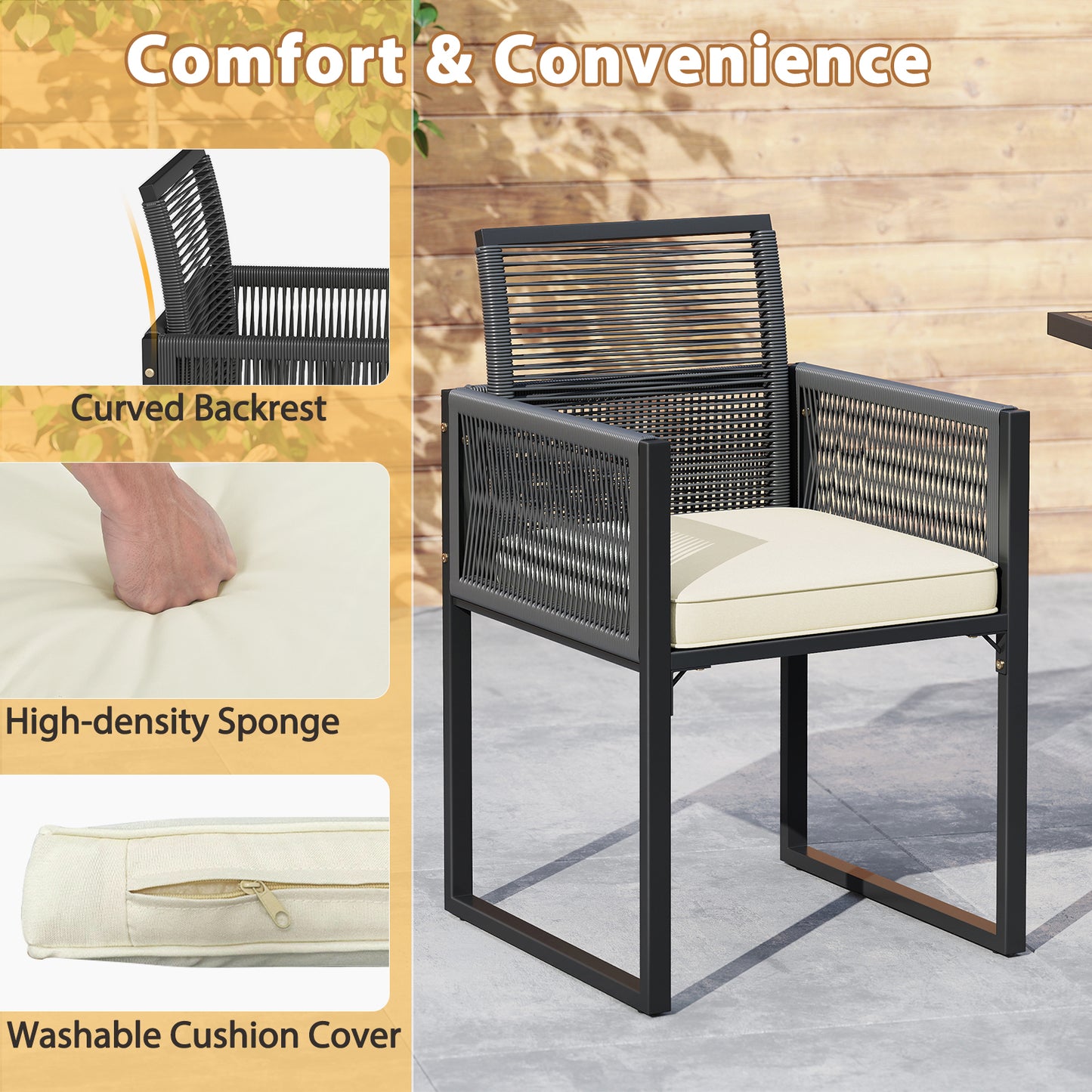 3 Pieces Patio Tempered Glass Top Table and Chairs Set for Porch Backyard-White