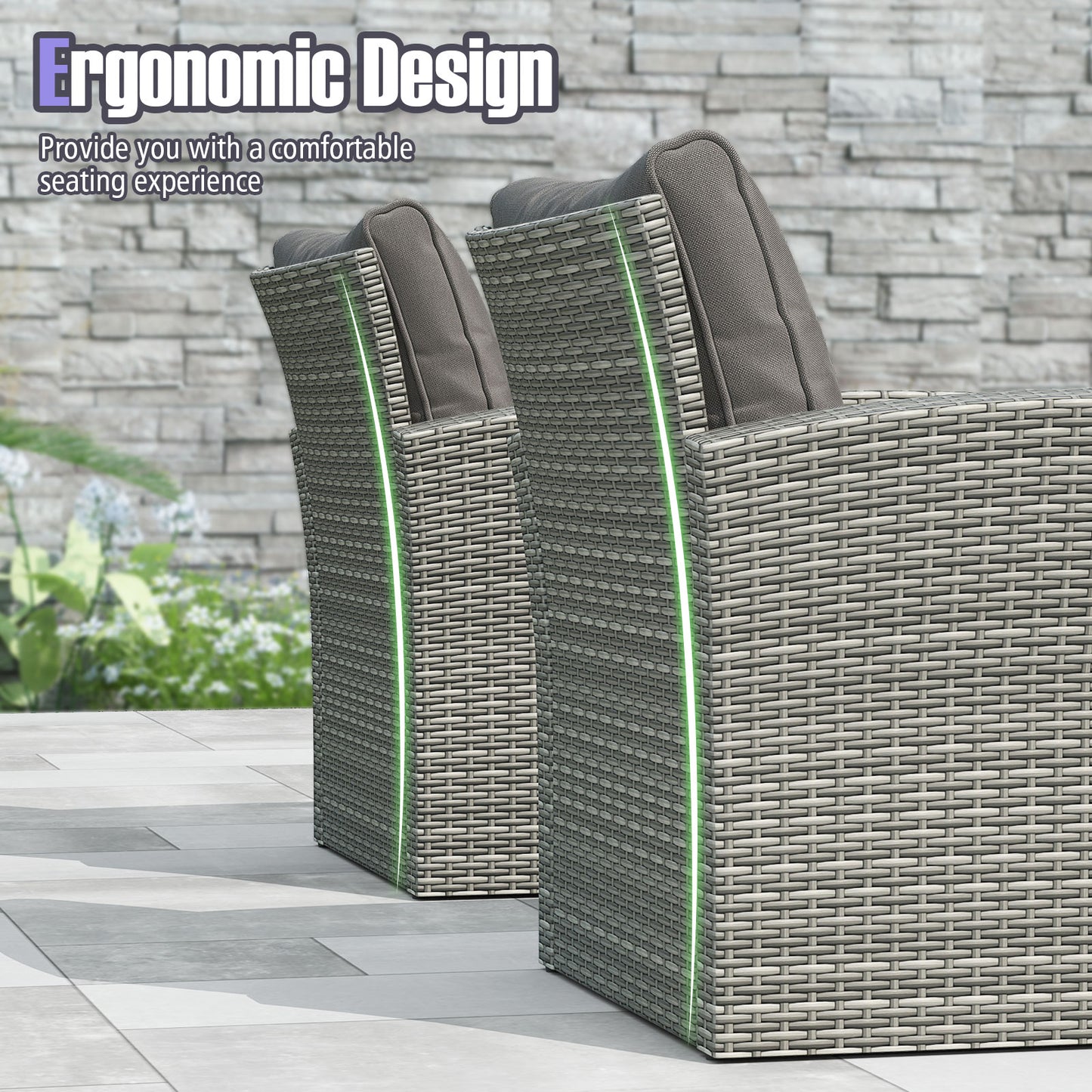 4 Pieces Patio Rattan Furniture Set Sofa Table with Storage Shelf Cushion-Gray