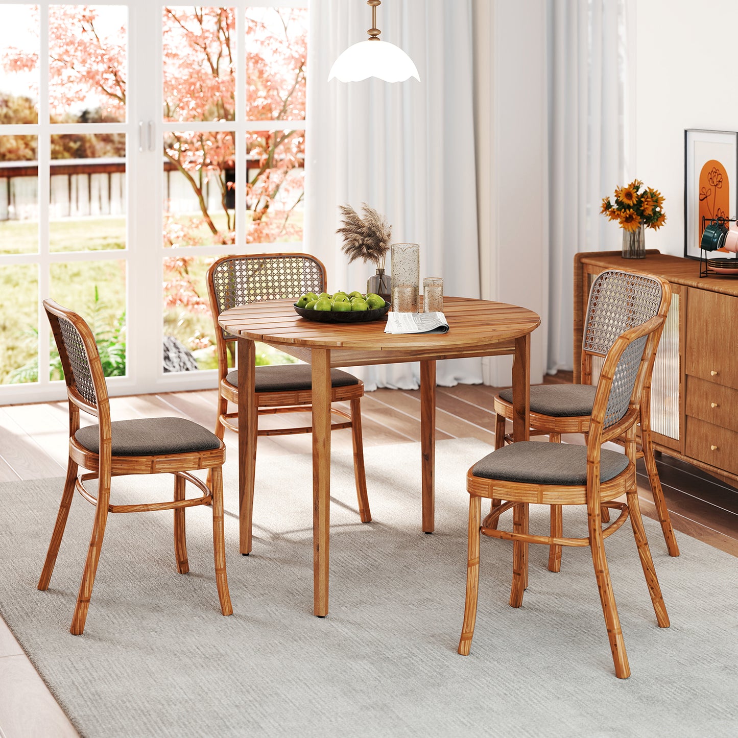 36 inch Acacia Wood Round Outdoor Dining Table for 4 People