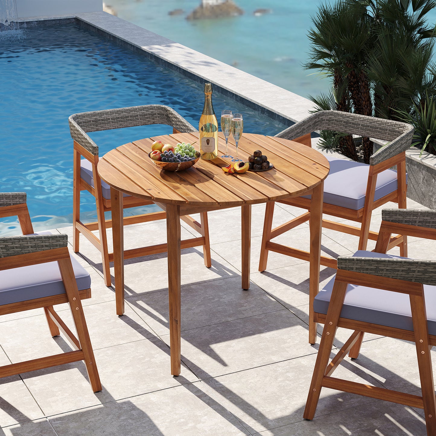 36 inch Acacia Wood Round Outdoor Dining Table for 4 People