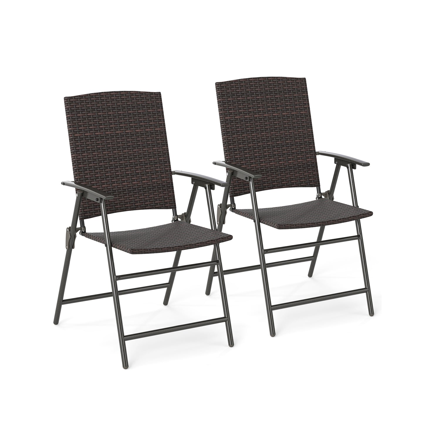 Patio PE Wicker Dining Chairs with Armrests and Metal Frame-Set of 2