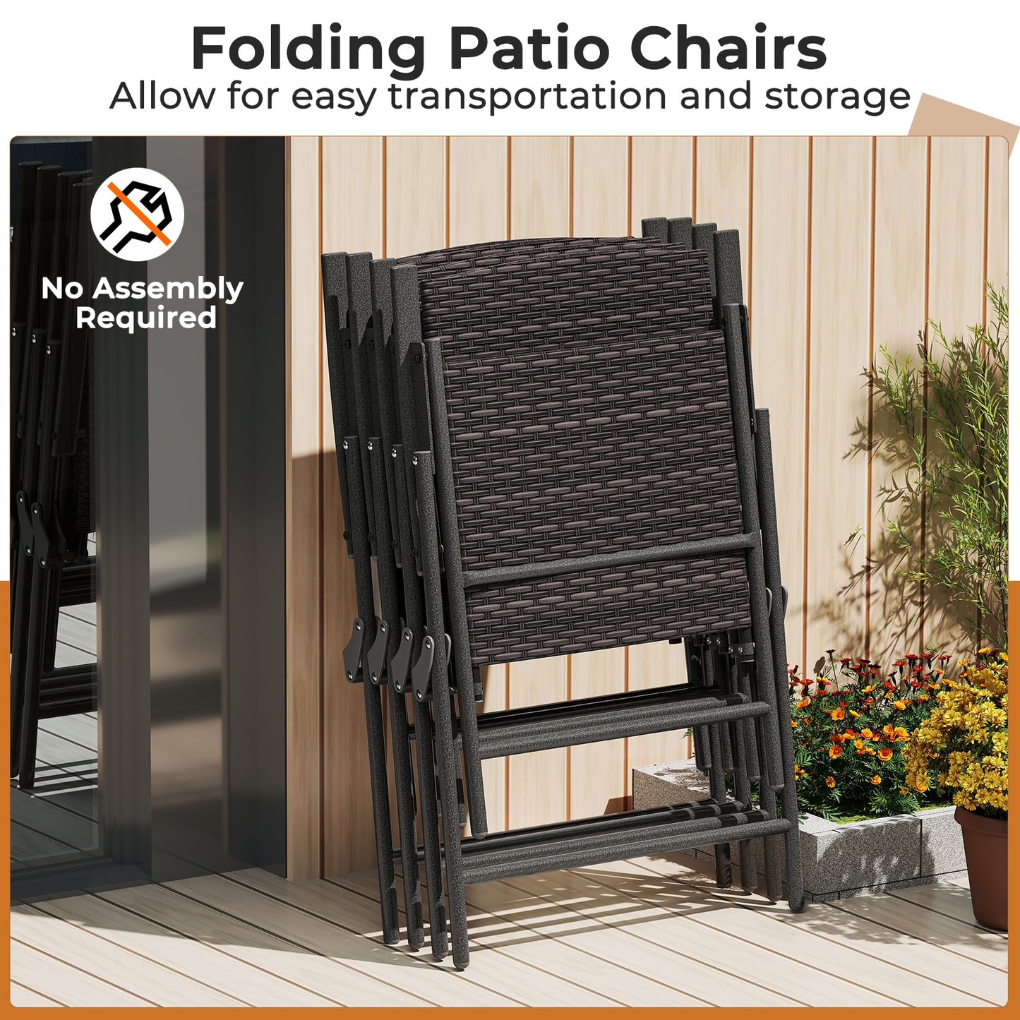 Patio PE Wicker Dining Chairs with Armrests and Metal Frame-Set of 4
