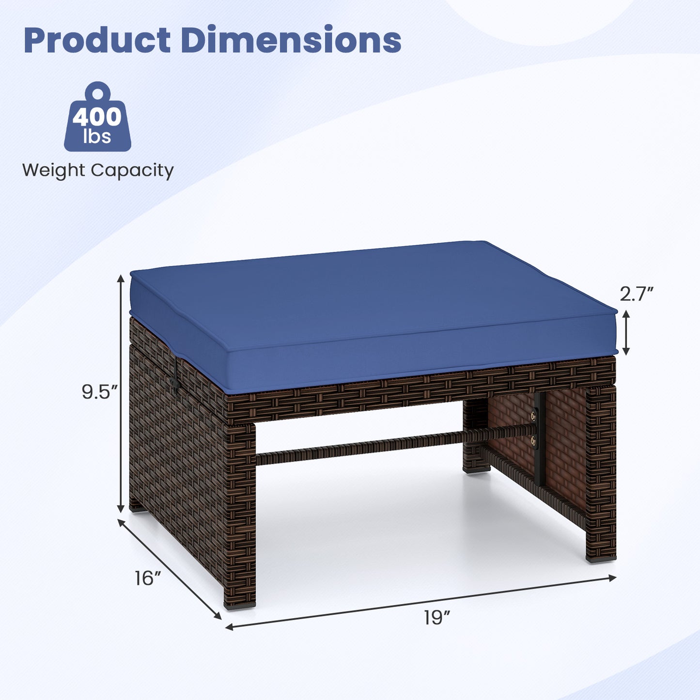 Multipurpose Outdoor 2 Pieces Patio PE Rattan Ottomans Footstool-Navy